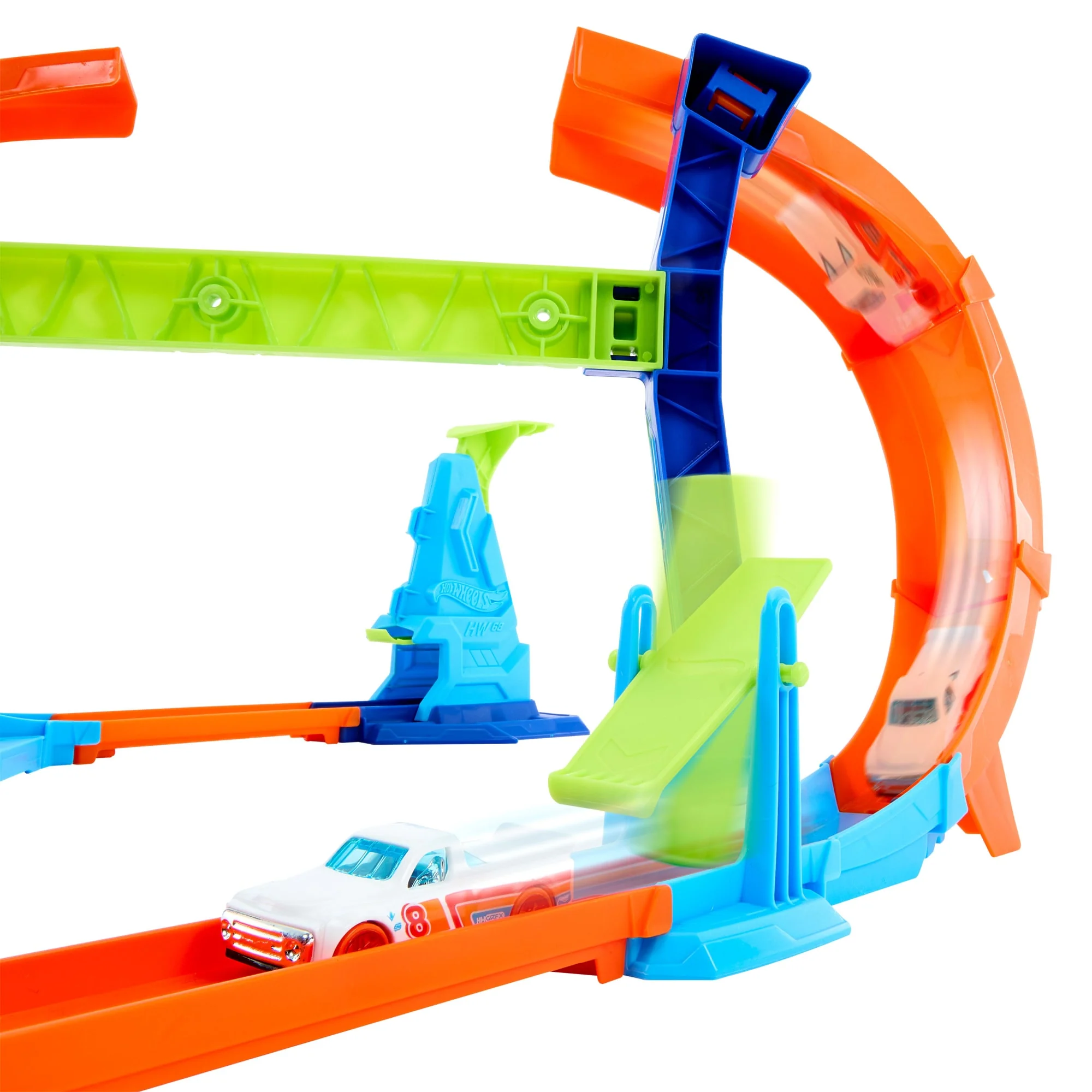 Hot Wheels Stunt Tracks Corkscrew Jump Champion Track Set & 1:64 Scale Toy Car, Speed Snap Track - Image 2