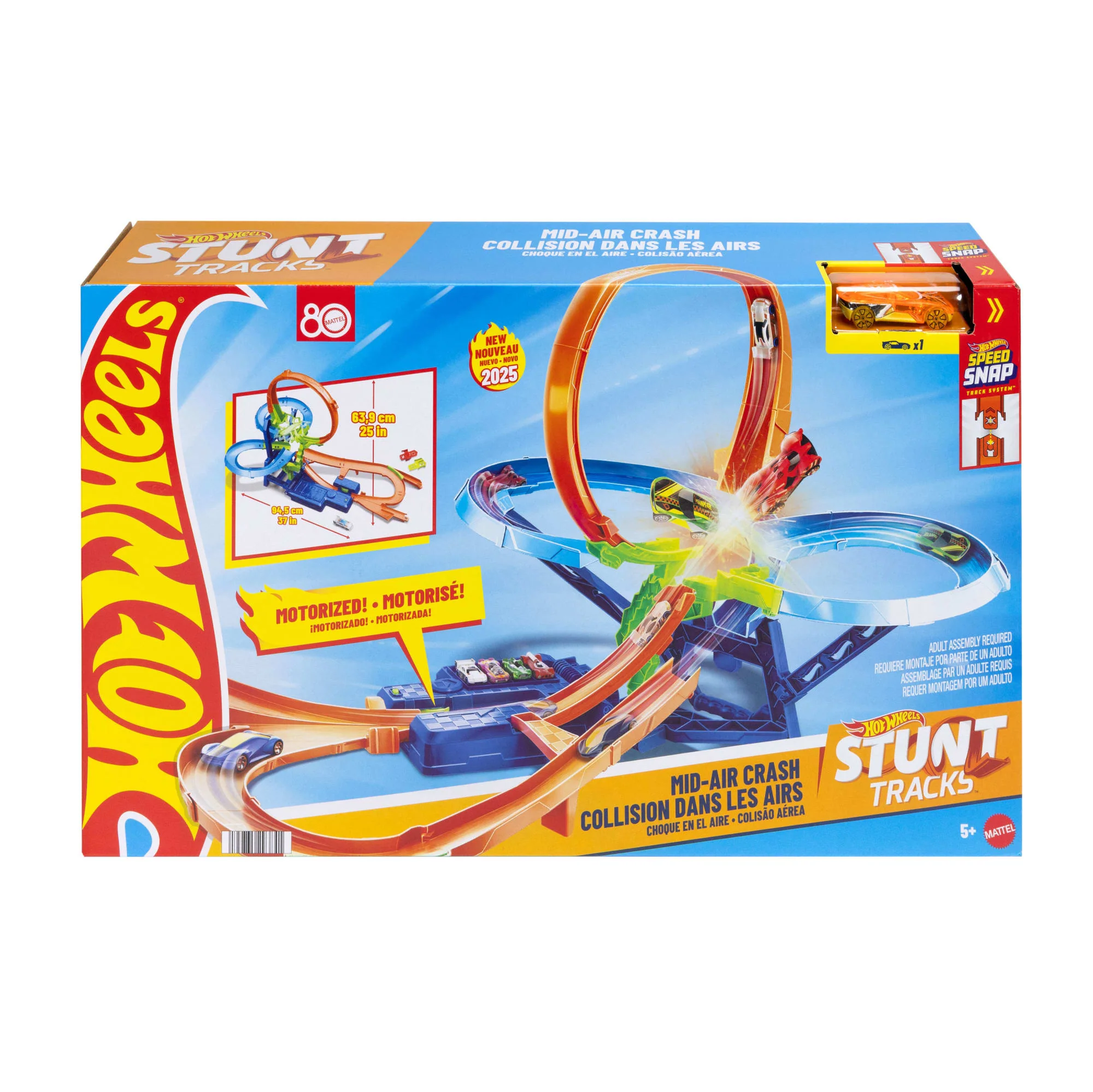 Hot Wheels Stunt Tracks Mid-AIr Crash Playset With 1:64 Scale Die-Cast Toy Car & Motorized Booster