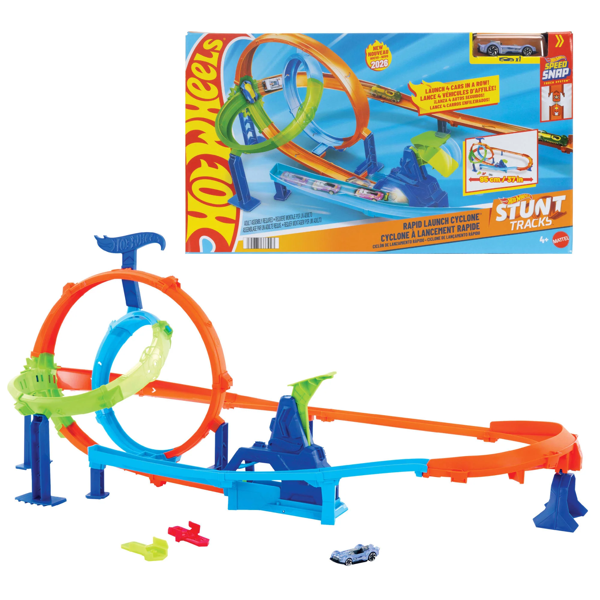 Hot Wheels Stunt Tracks Rapid Launch Cyclone Track Set & 1:64 Scale Die-Cast Toy Car
