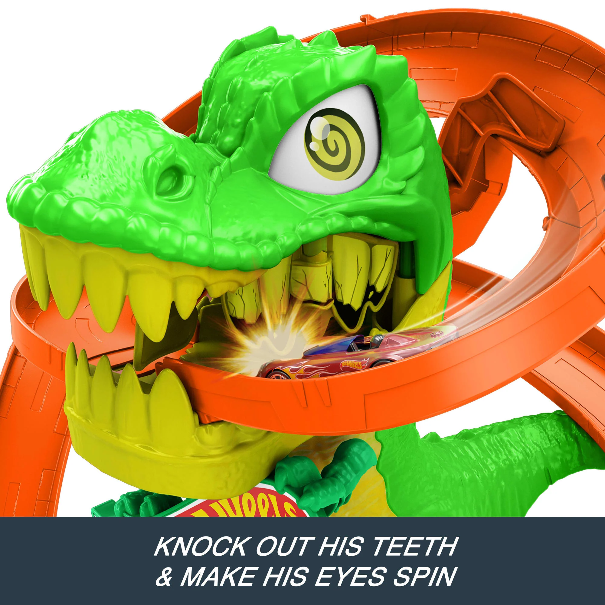 Hot Wheels City T-Rex Blaze Battle Playset & 1:64 Scale Die-Cast Car, Dinosaur Nemesis - Image 3