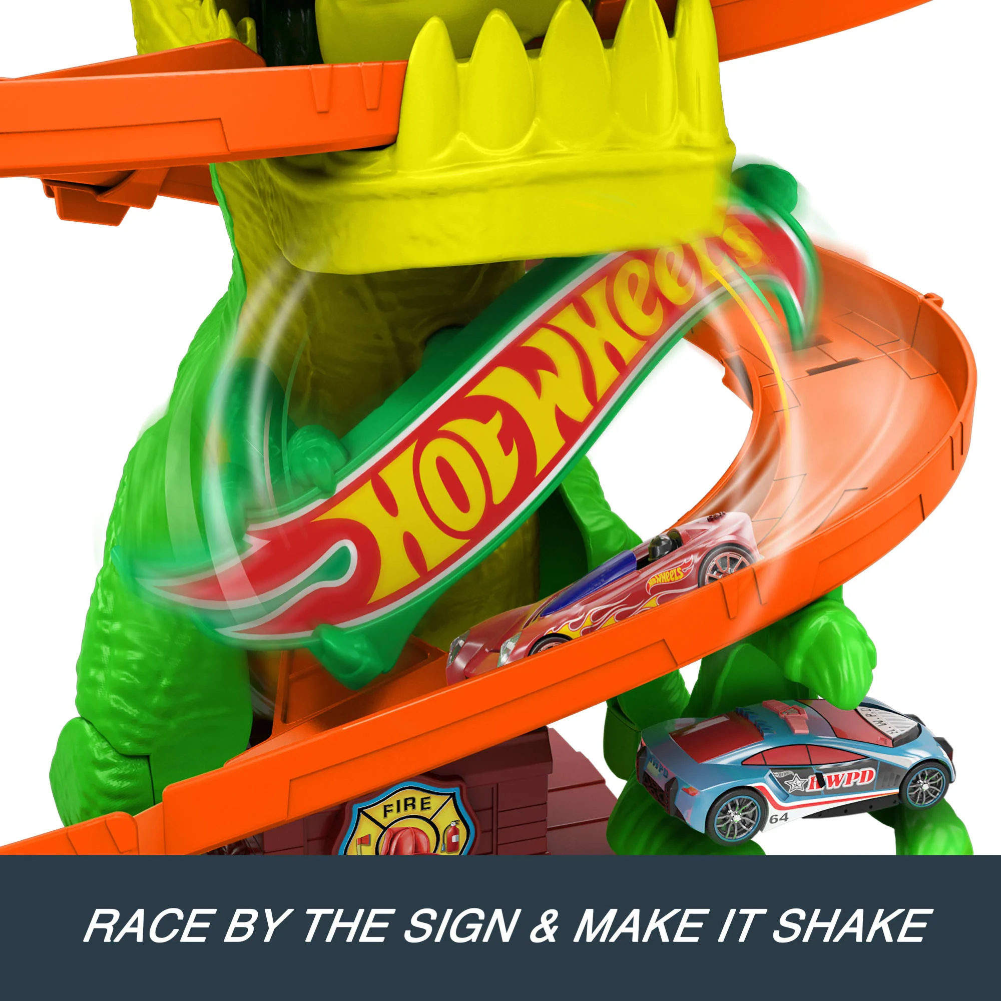 Hot Wheels City T-Rex Blaze Battle Playset & 1:64 Scale Die-Cast Car, Dinosaur Nemesis - Image 4