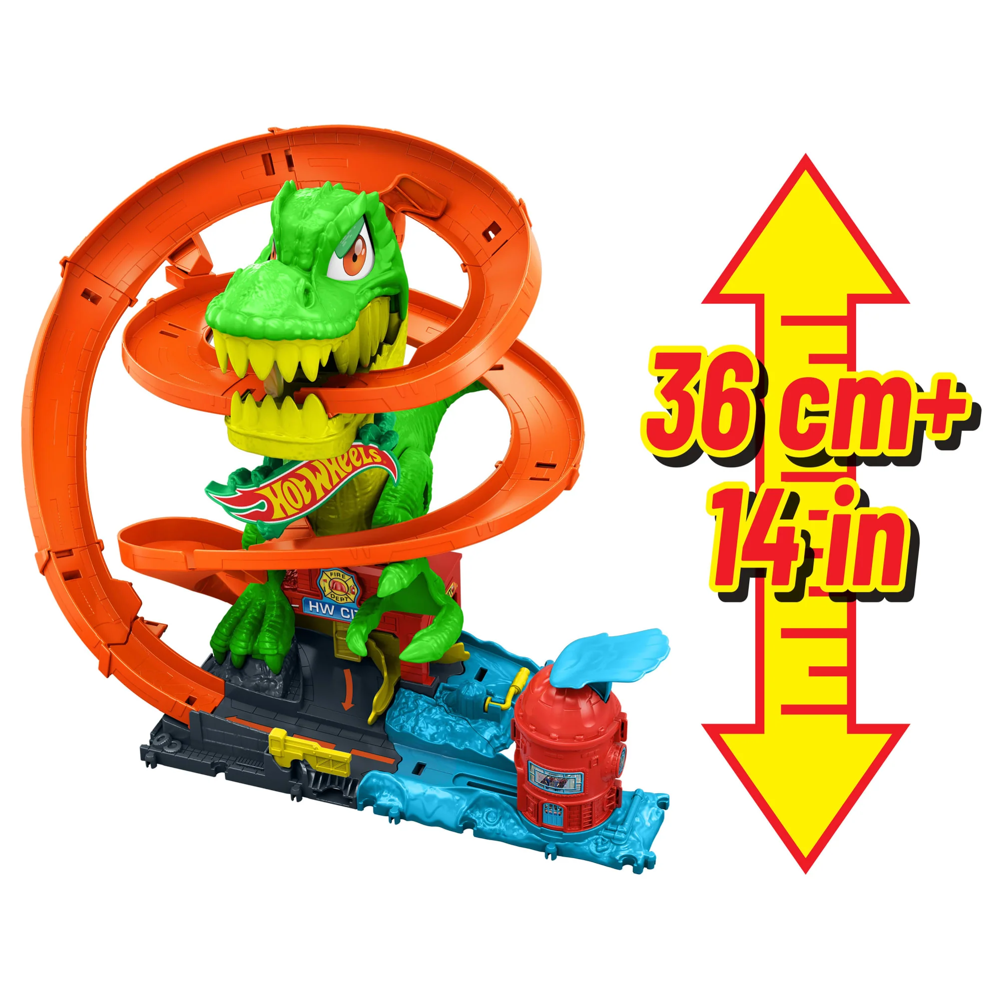 Hot Wheels City T-Rex Blaze Battle Playset & 1:64 Scale Die-Cast Car, Dinosaur Nemesis - Image 3