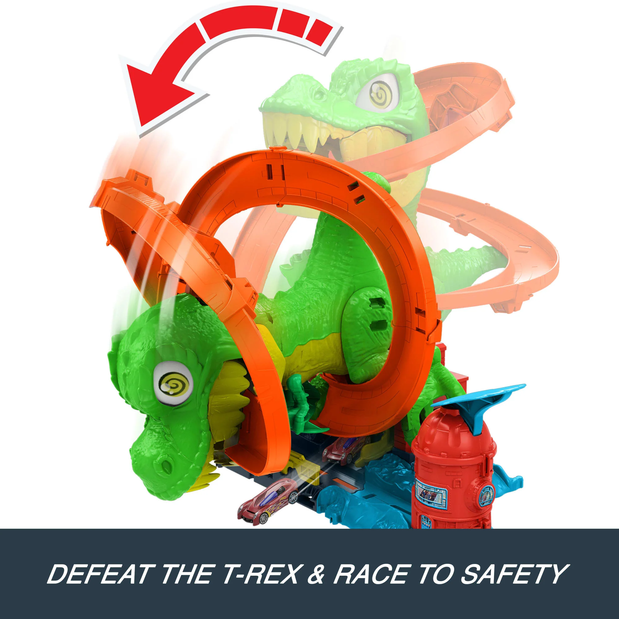 Hot Wheels City T-Rex Blaze Battle Playset & 1:64 Scale Die-Cast Car, Dinosaur Nemesis - Image 6