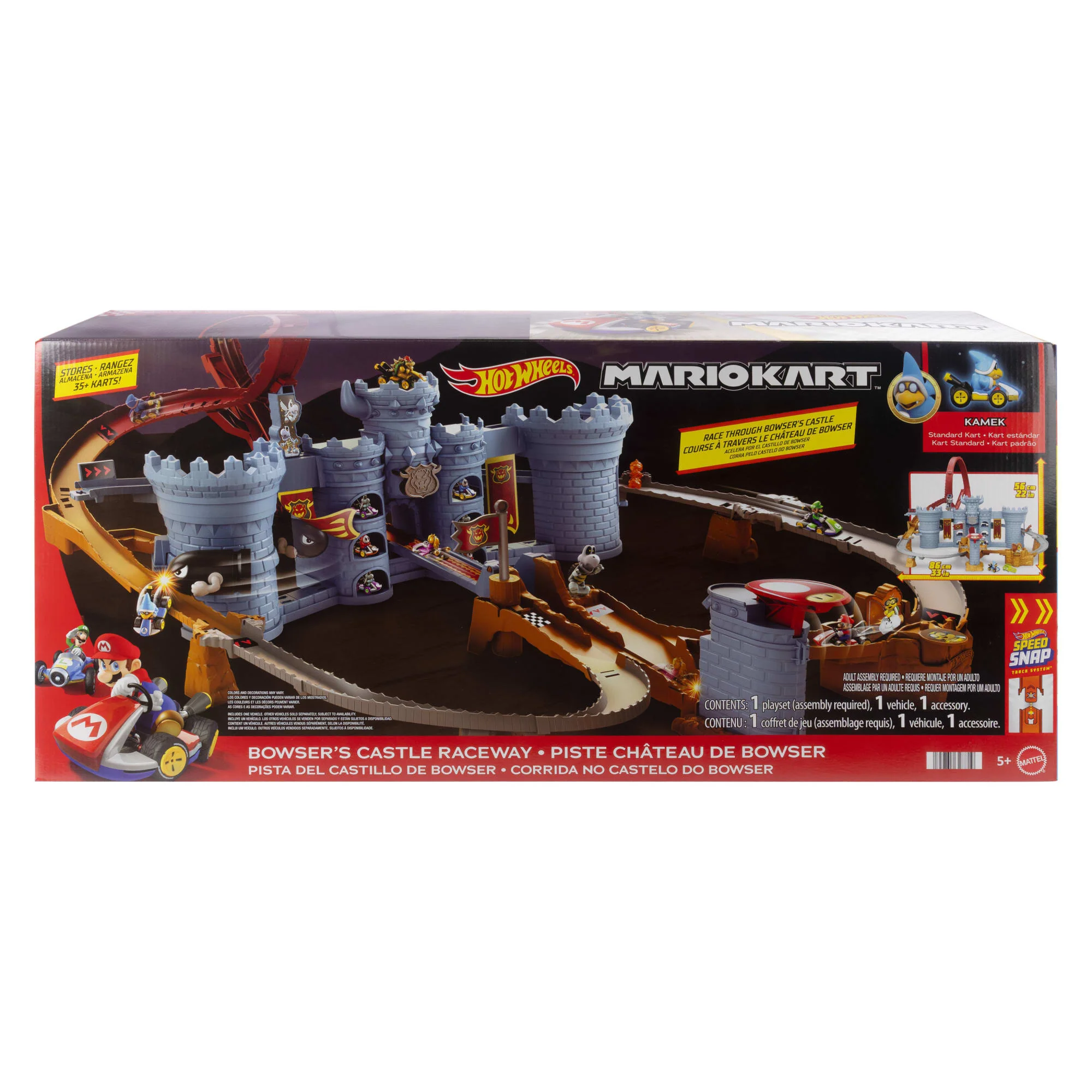 Hot Wheels Mario Kart Bowser's Castle Track Set With 1:64 Scale Die-Cast Kamek Toy Vehicle & Storage - Image 3