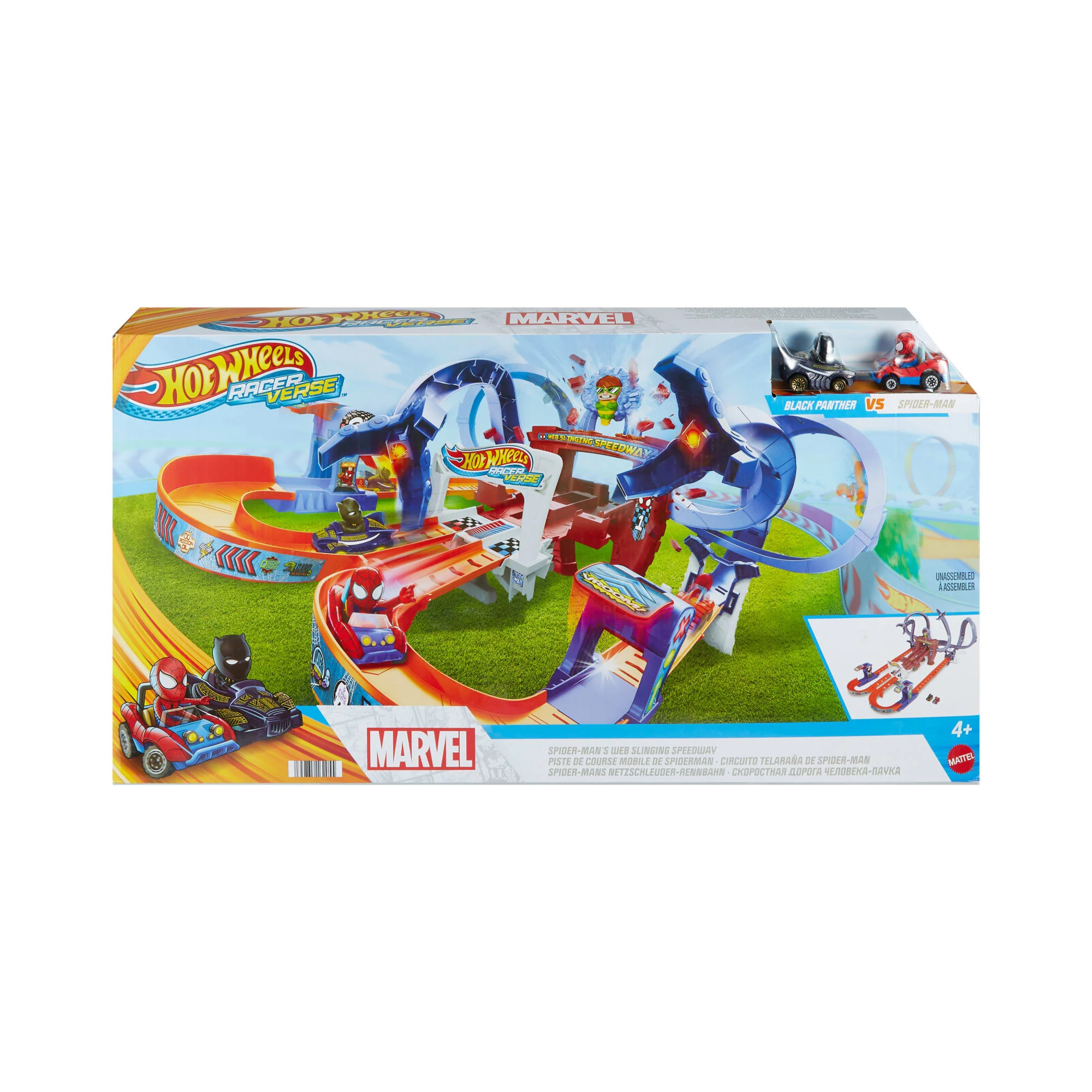 Hot Wheels Racerverse Spider-Man's Web-Slinging Speedway Track Set With 2 Hot Wheels Racers - Image 6