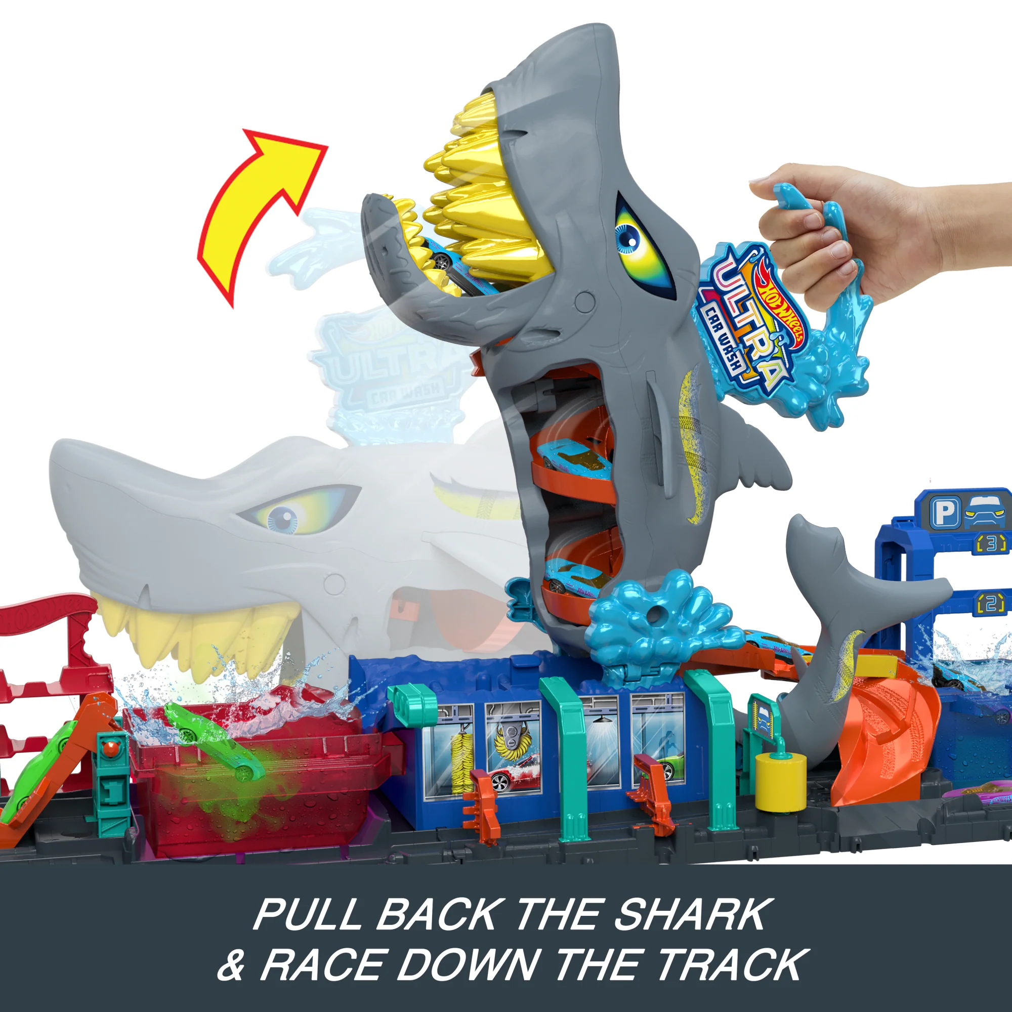Hot Wheels City Ultra Shark Car Wash With Color Reveal Toy Car in 1:64 Scale - Image 4