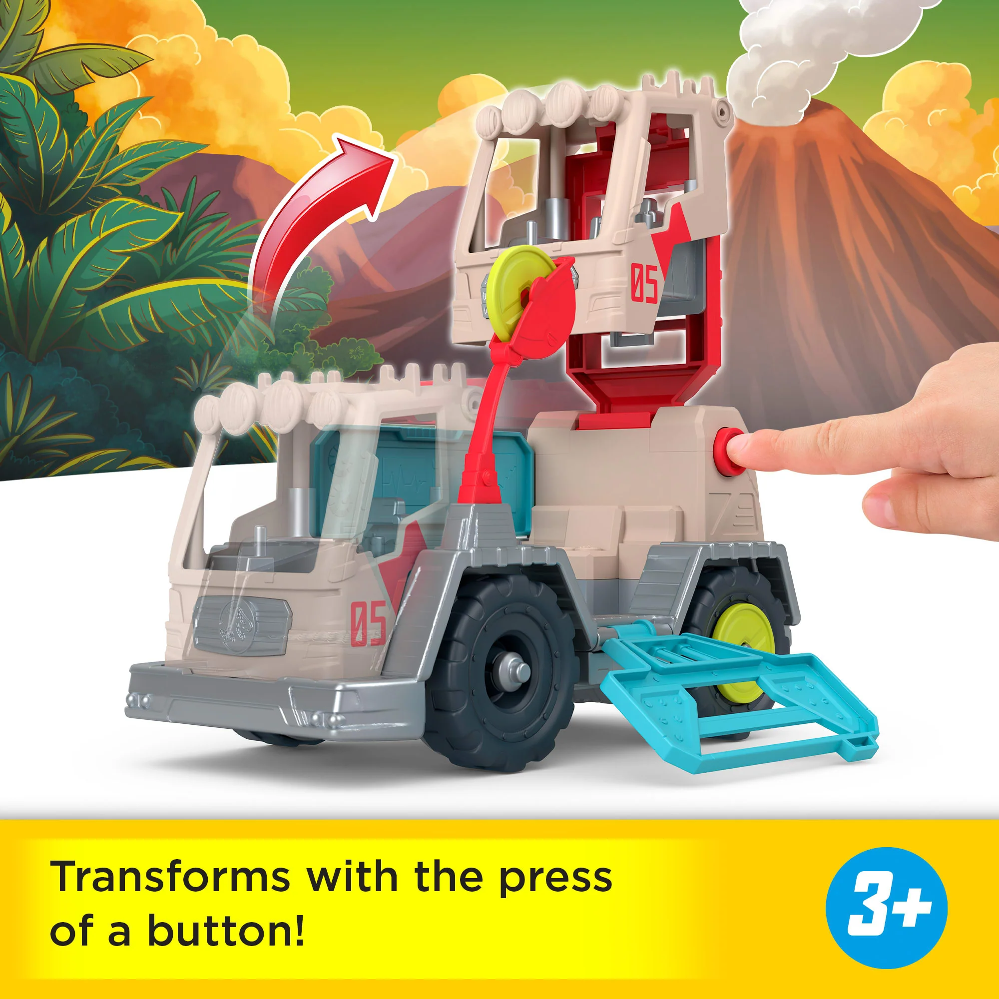 Imaginext Jurassic World Trek ‘n Transform Toy Vehicle Play Set With Dinosaur, Figure & Projectile - Image 2