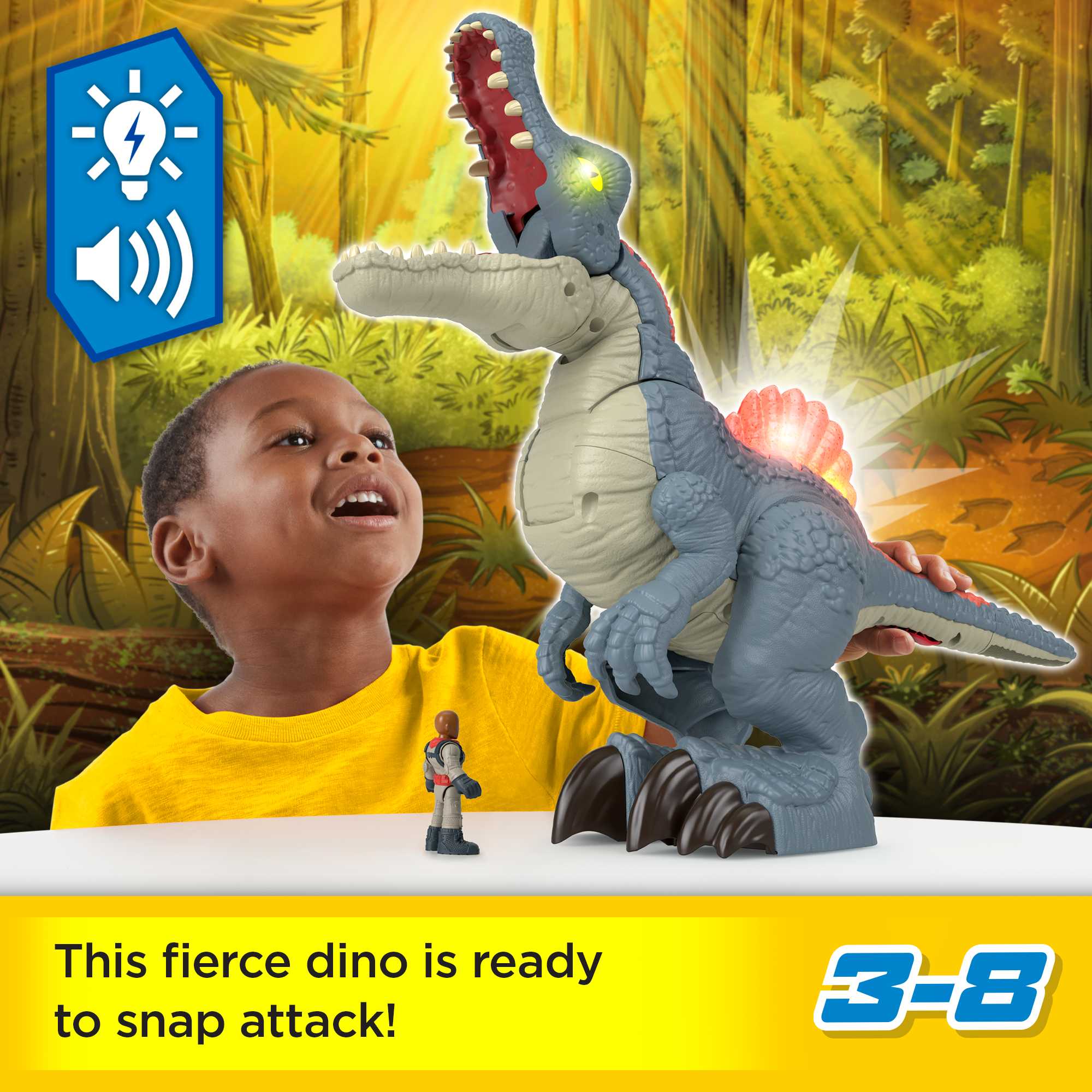 Imaginext Jurassic World Ultra Snap Spinosaurus Dinosaur Toy With Lights & Sounds, 2 Pieces - Image 2