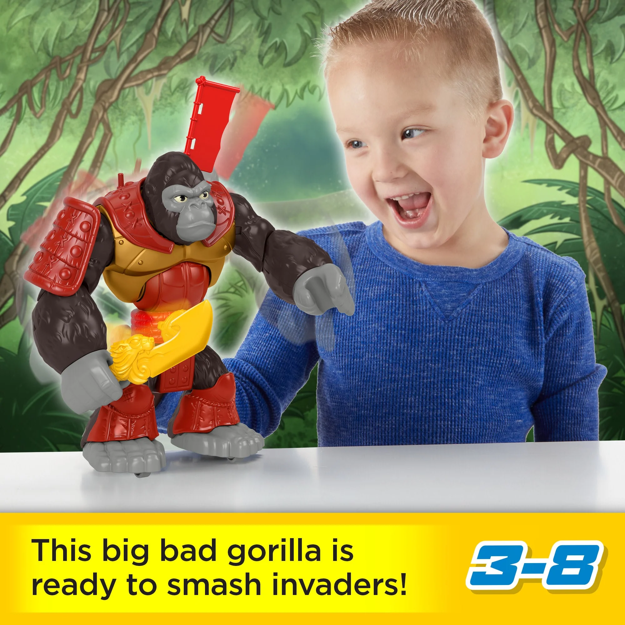 Imaginext Silverback Gorilla Smash Punching Action Figure For Preschool Kids, 3 Pieces - Image 2