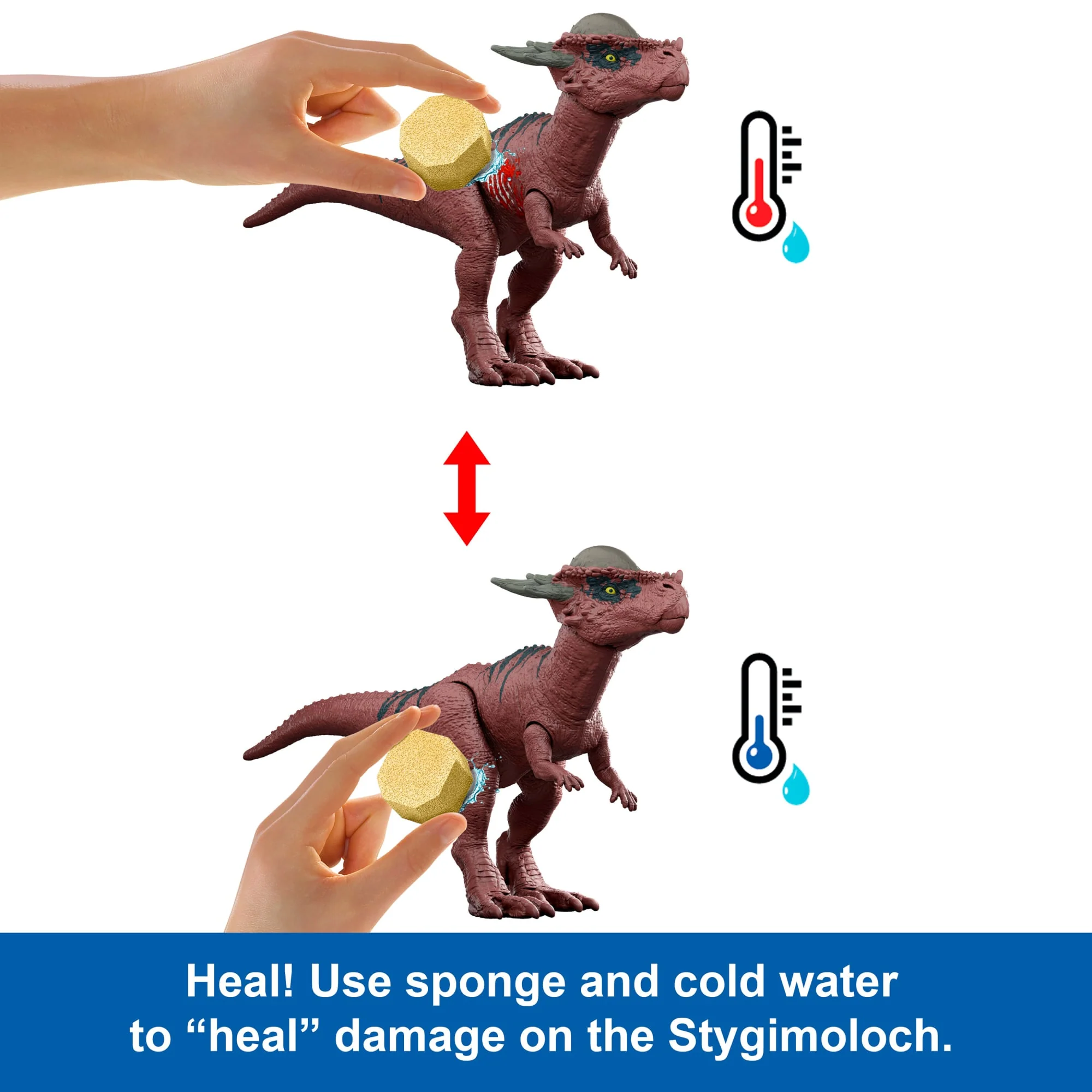 Jurassic World Dino Reveal 2 Dinosaur Toys in Battle Arena, Warm Water Changes Decoration - Image 5
