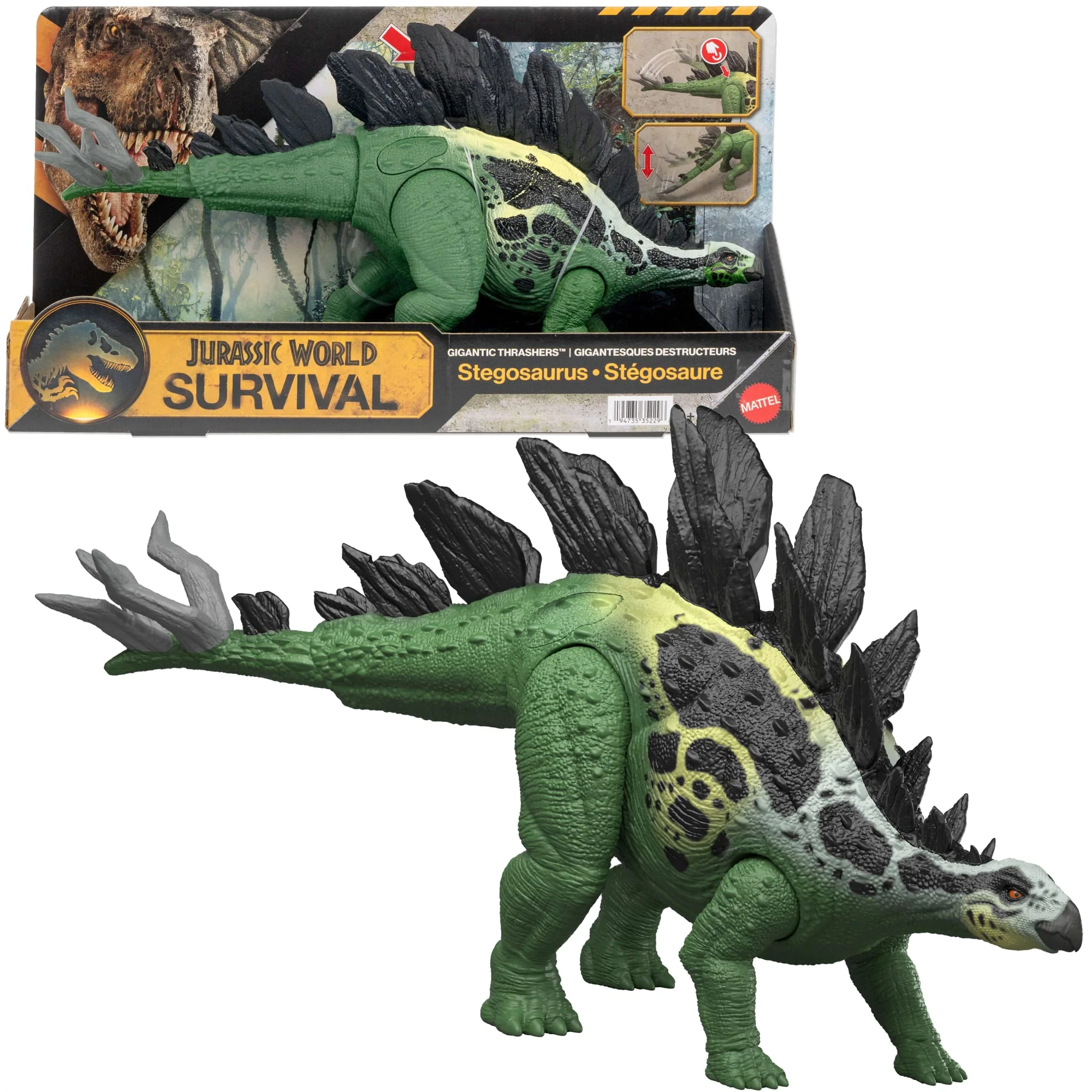 Jurassic World Gigantic Thrashers Stegosaurus Dinosaur Action Figure Toy, 2 Attacks & EVolve Feature