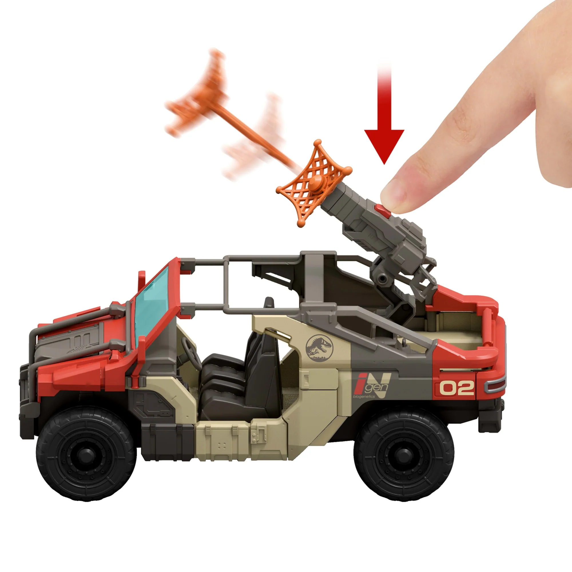 Jurassic World Rebirth Launch ‘n Battle Vehicle With 1 Human & 1 Raptor Figure, Turret & Projectiles - Image 5