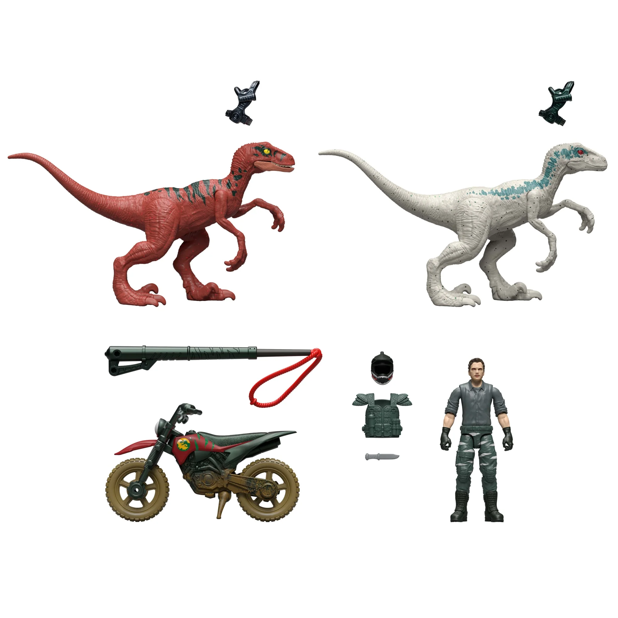 Jurassic World Reimagined Motorcycle, Owen Grady & Raptors & Tools Retro Pack, Fallen Kingdom Toy - Image 2