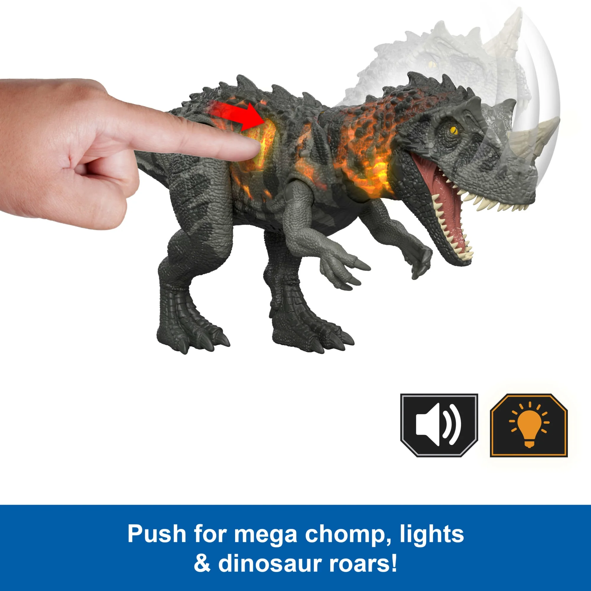 Jurassic World Wild Roar Ceratosaurus Dinosaur Action Figure Toy, Attack, Light & Sound, Scan Code - Image 3