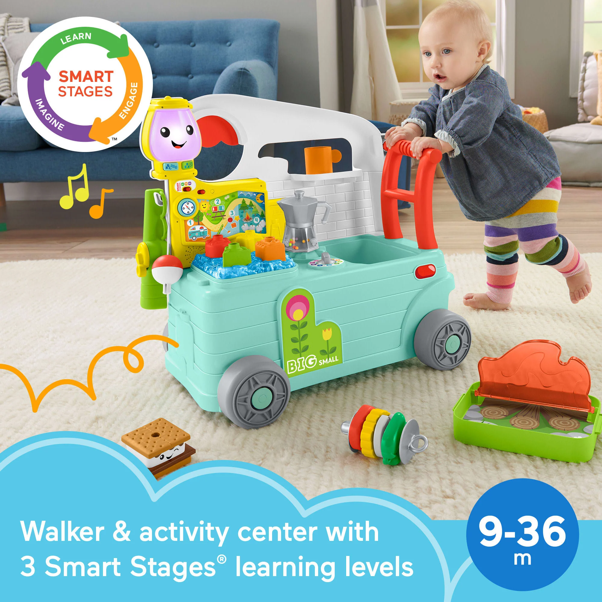 Fisher-Price Laugh & Learn 3-In-1 On-the-Go Camper Infant Walker & Toddler Activity Center - Image 2