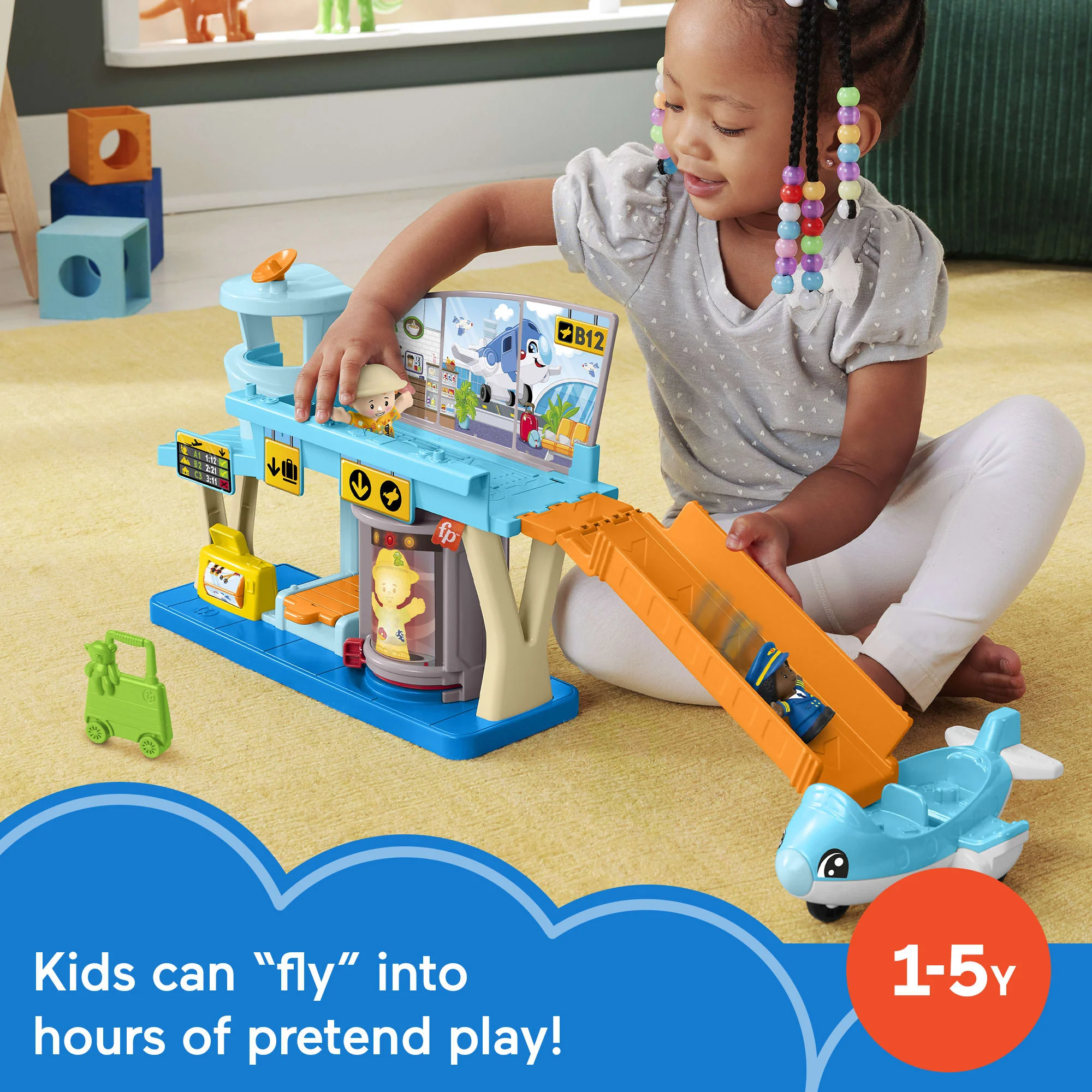 Fisher-Price Little People Everyday Adventures Airport Toddler Playset, Airplane & 3 Play Pieces - Image 2
