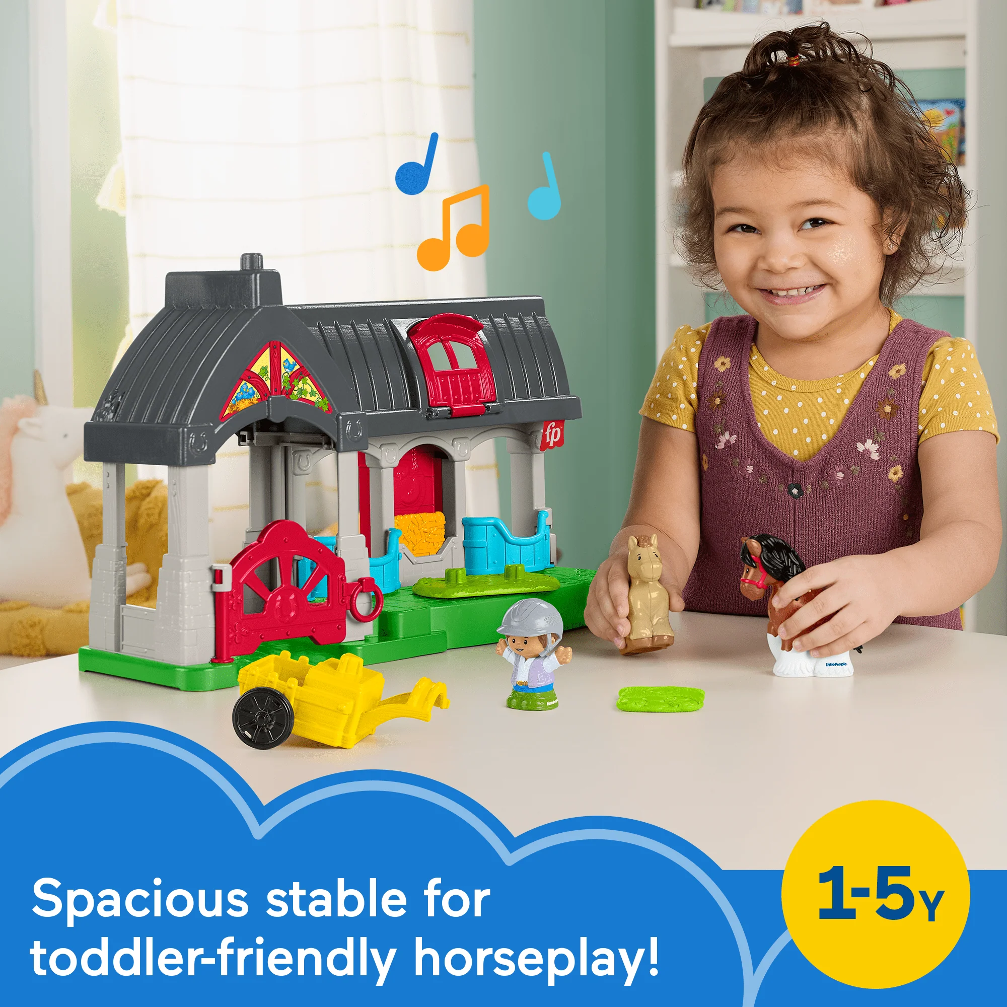 Fisher-Price Little People Friendly Horses Stable Toddler Playset With Sounds, 6 Play Pieces - Image 2