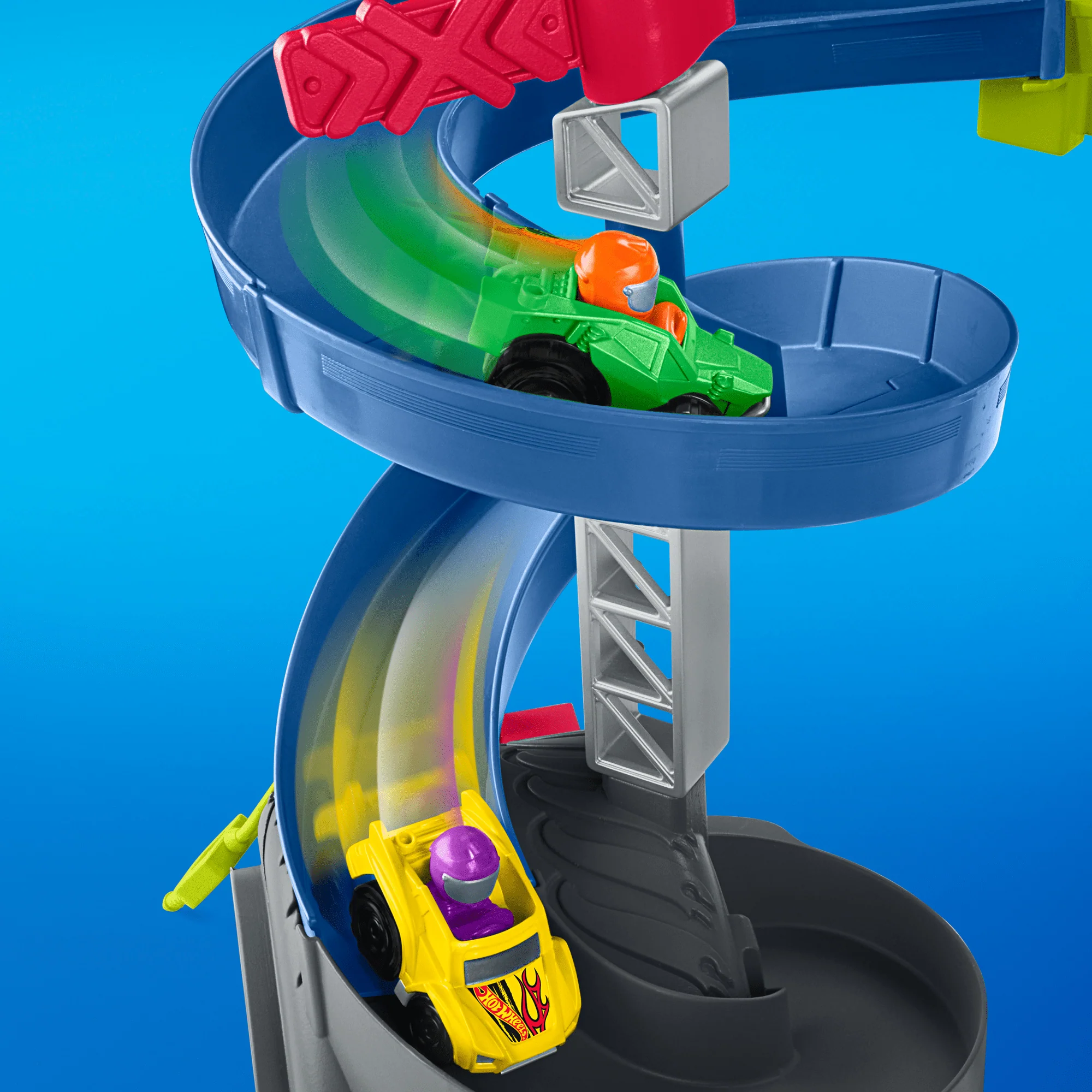 Little People  Hot Wheels  Circuit Cascades Spirales, 2 Véhicules - Image 2