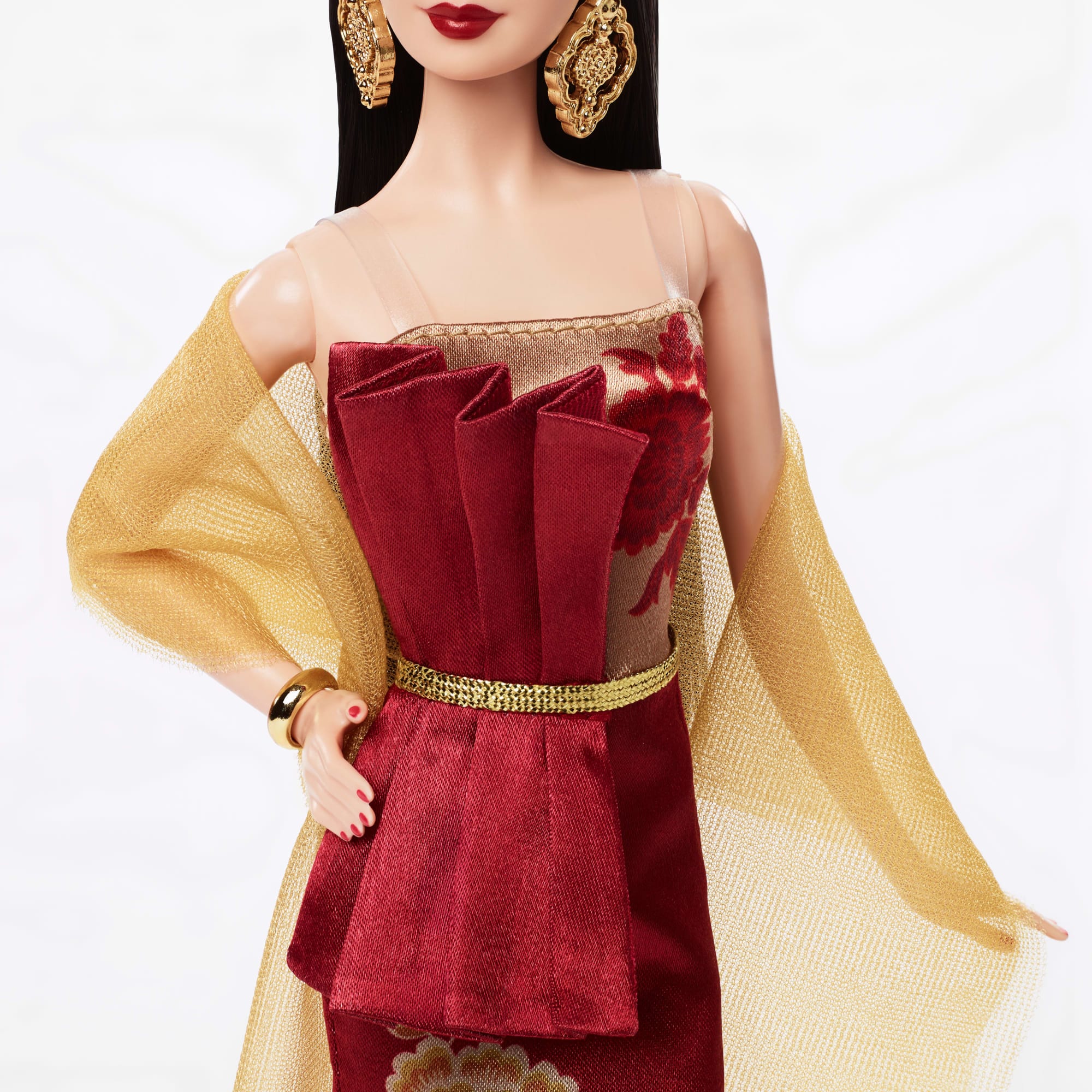 Barbie Signature Lunar New Year Fashion Doll, Red Dress With Golden Peonies, Collectible Holiday Gift - Image 3