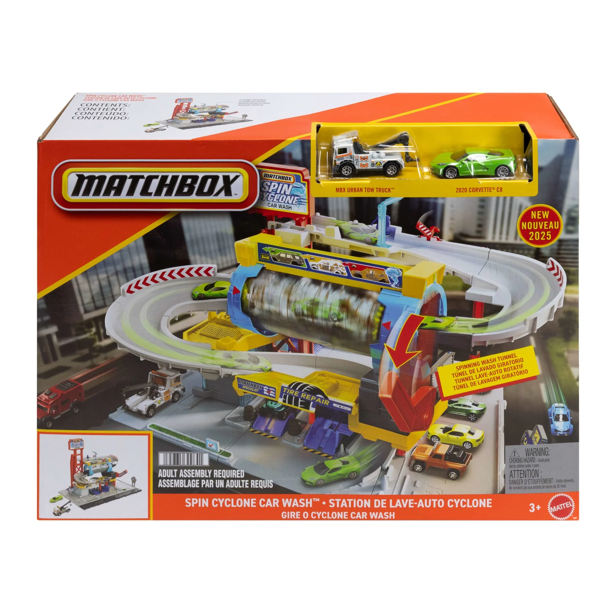 Matchbox Spin Cyclone Car Wash Playset With 1:64 Scale Die-Cast Toy Corvette & Tow Truck - Image 6