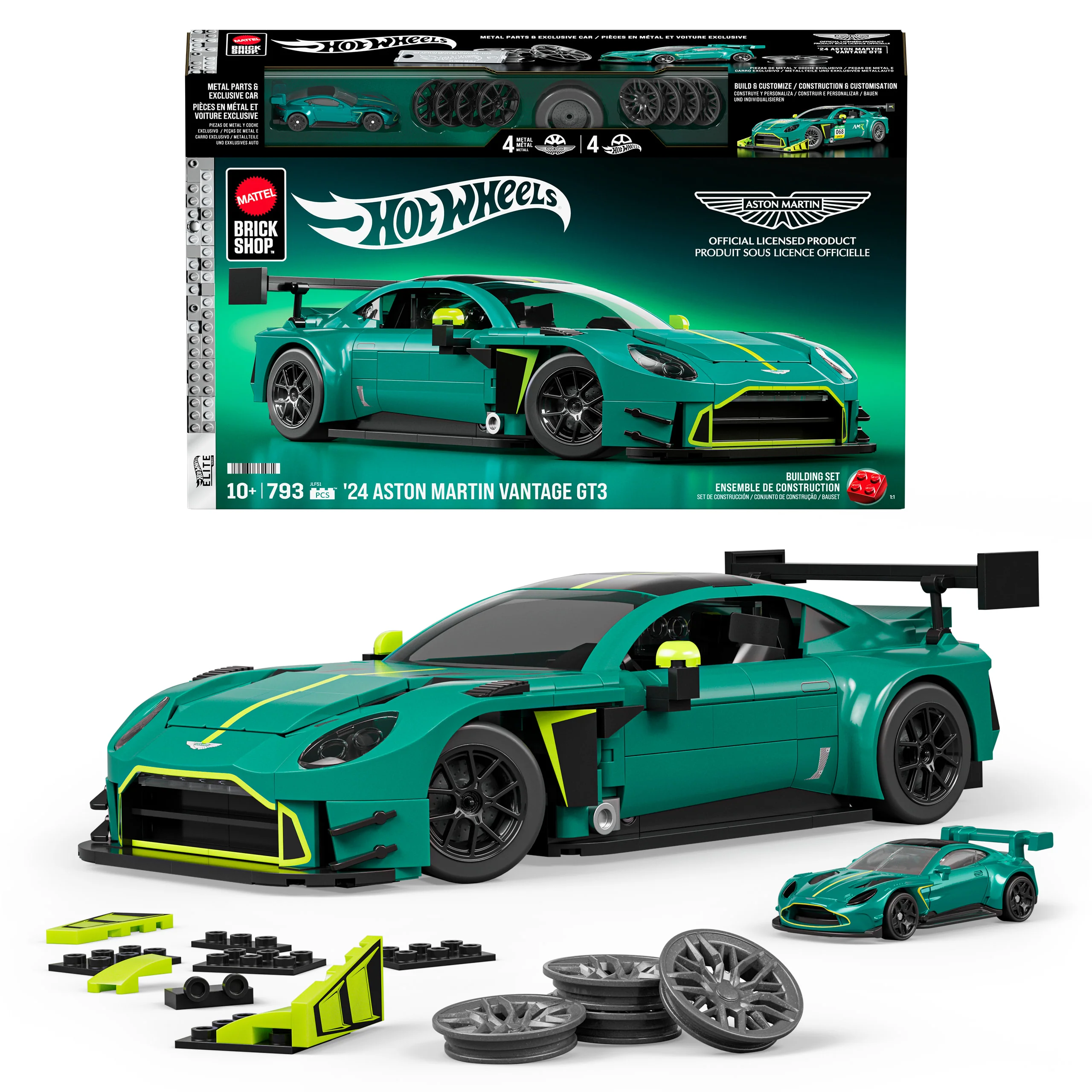 Mattel Brick Shop Hot Wheels ’24 Aston Martin Vantage Gt3 Building Toy Kit (793 Pieces), For Collectors