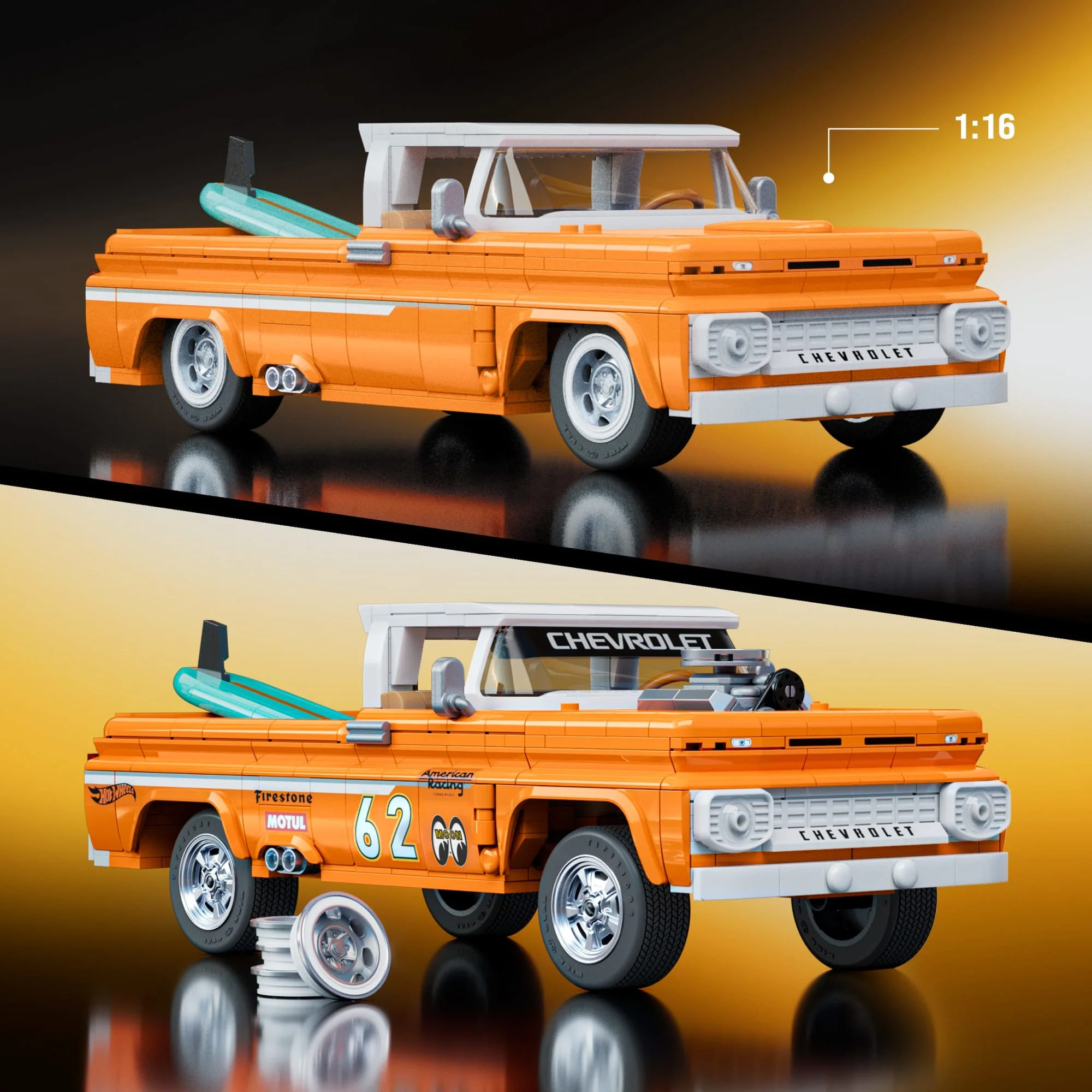 Mattel Brick Shop Hot Wheels Chevy Pickup Custom 1962, 858 Pièces, de Collect - Image 3