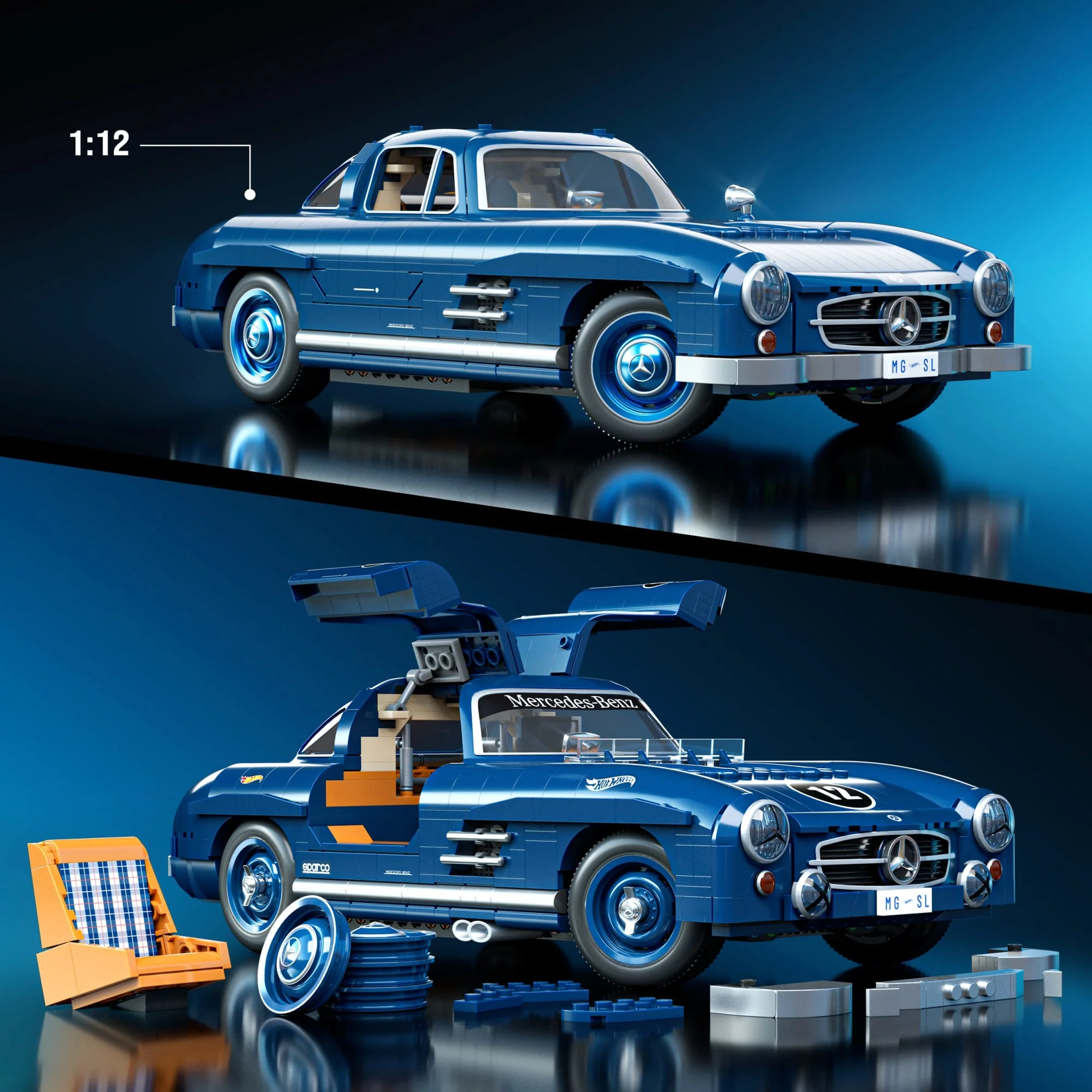 Mattel Brick Shop Hot Wheels Jogo de Construção Premium Mercedes-Benz 300 SL - Image 3