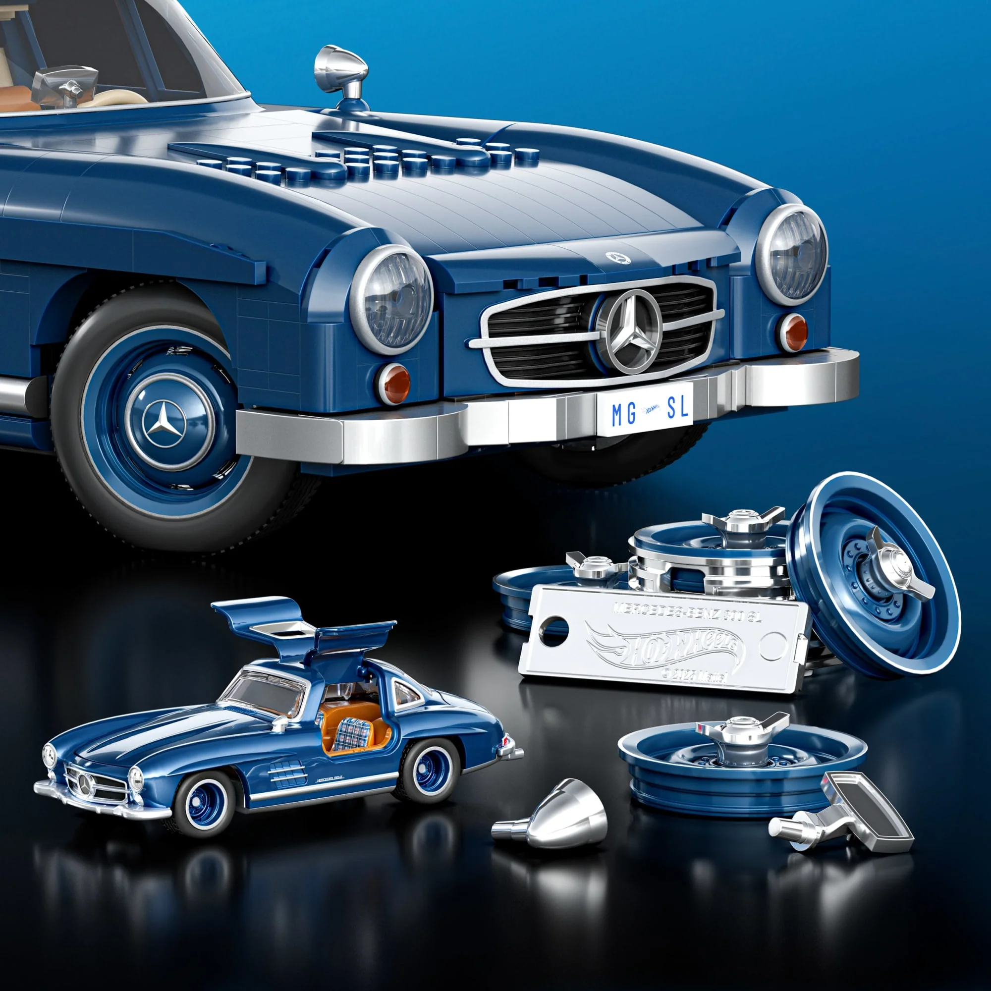 Mattel Brick Shop Hot Wheels Jogo de Construção Premium Mercedes-Benz 300 SL - Image 5