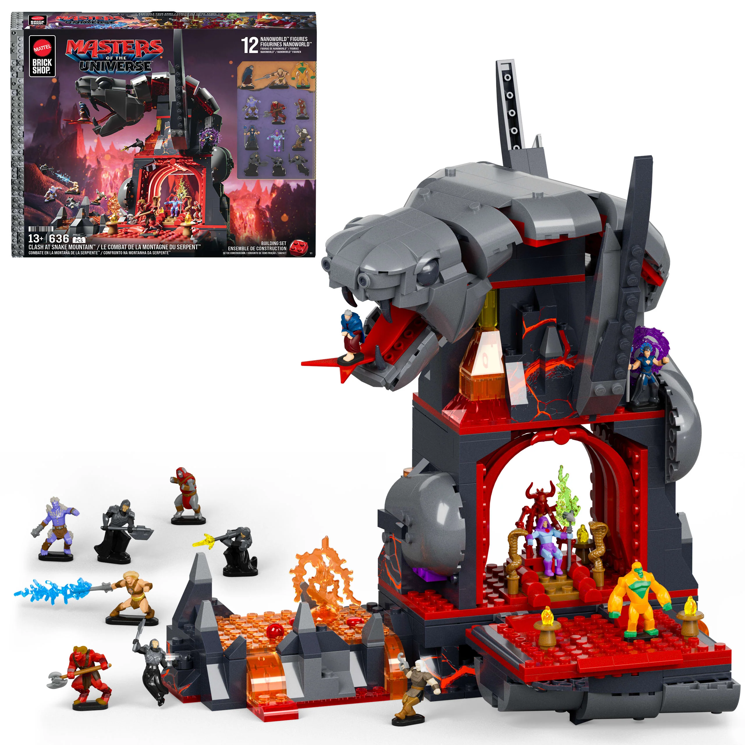 Mattel Brick Shop Masters Of The Universe Clash At Snake Mountain Building Toy Kit (636 Pieces), For Collectors