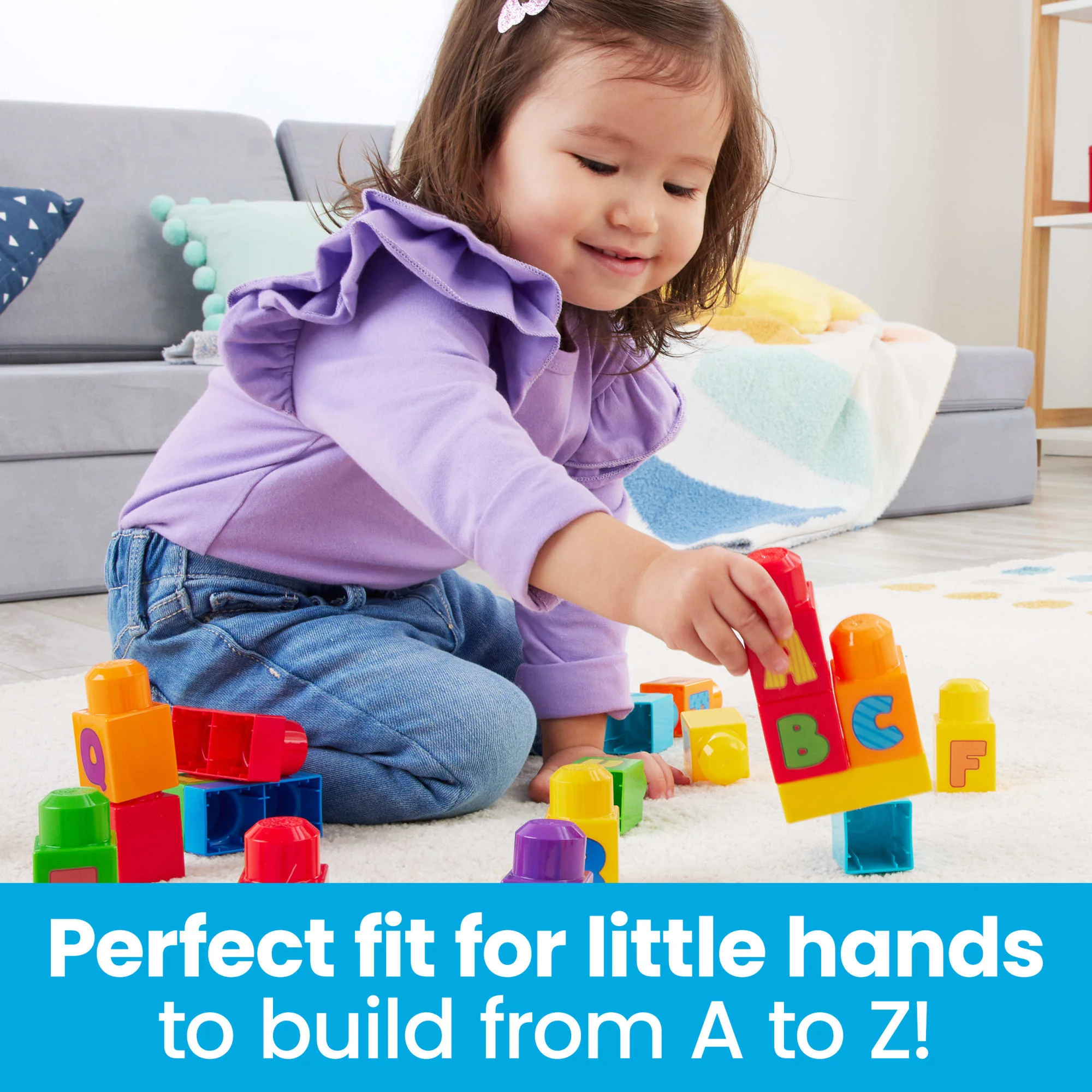 MEGA Bloks Fisher-Price ABC Building Bag Block Toy With Storage (30 Pieces) For Toddler - Image 4