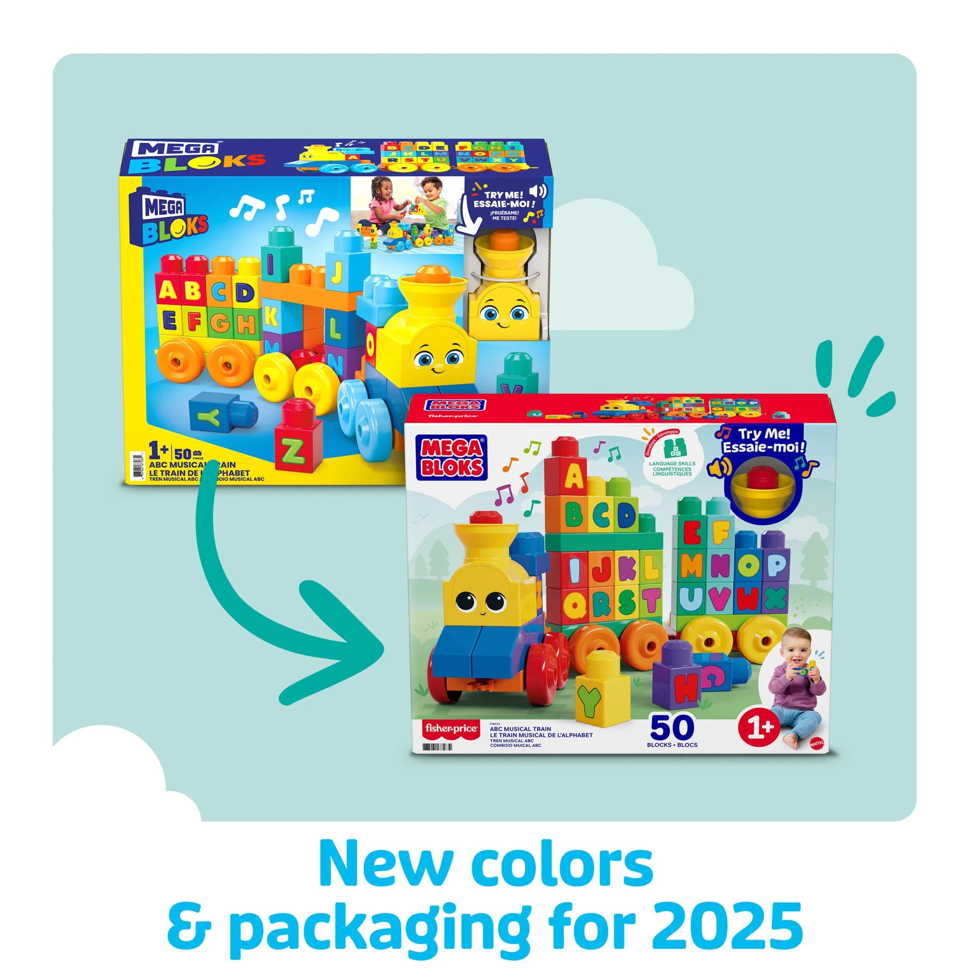 MEGA BLOKS First Builders ABC Musical Train Toy Building Blocks With Music (50 Pieces) For Toddler - Image 6