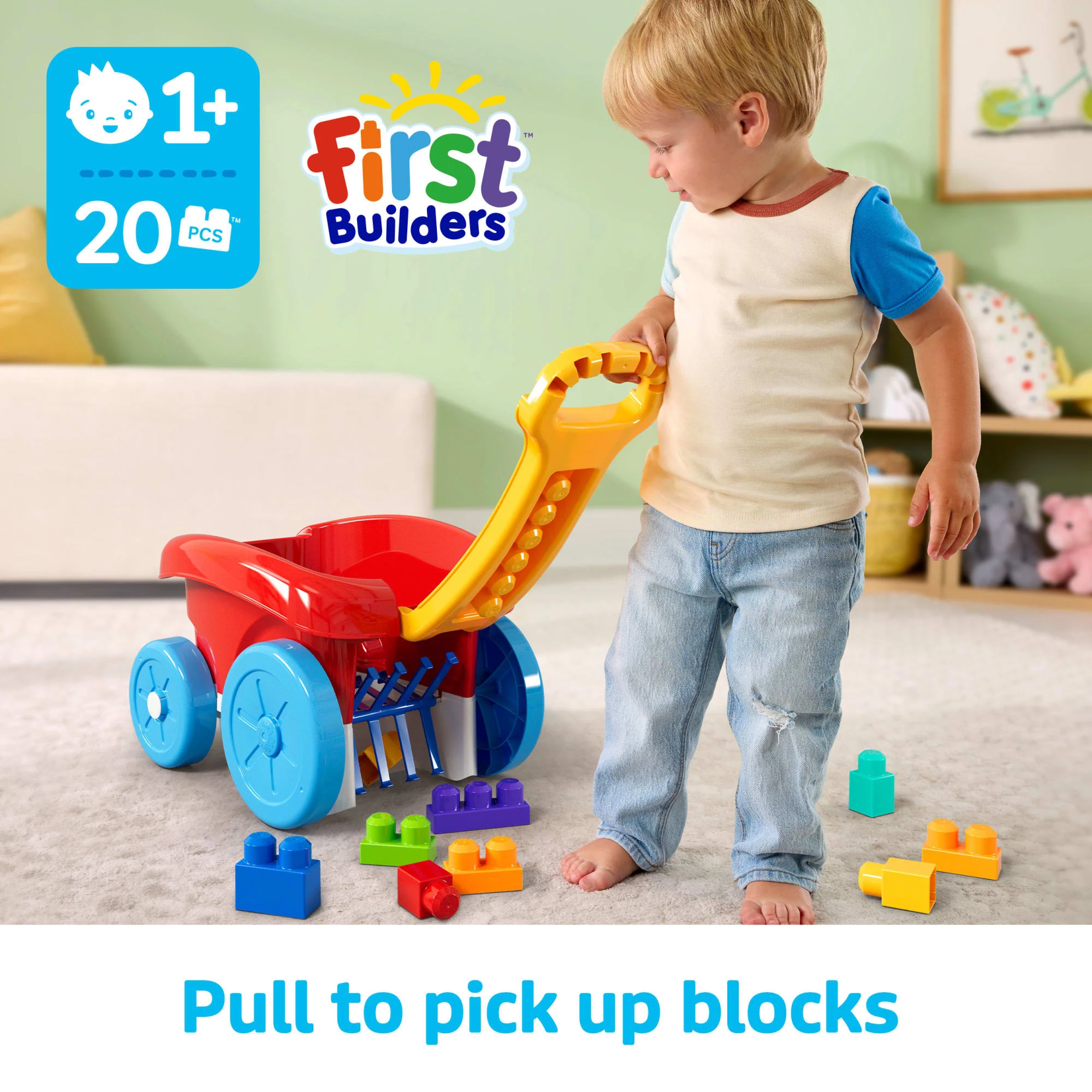 MEGA Bloks First Builders Block Scooping Wagon With Storage (20 Pieces) For Toddlers - Image 2