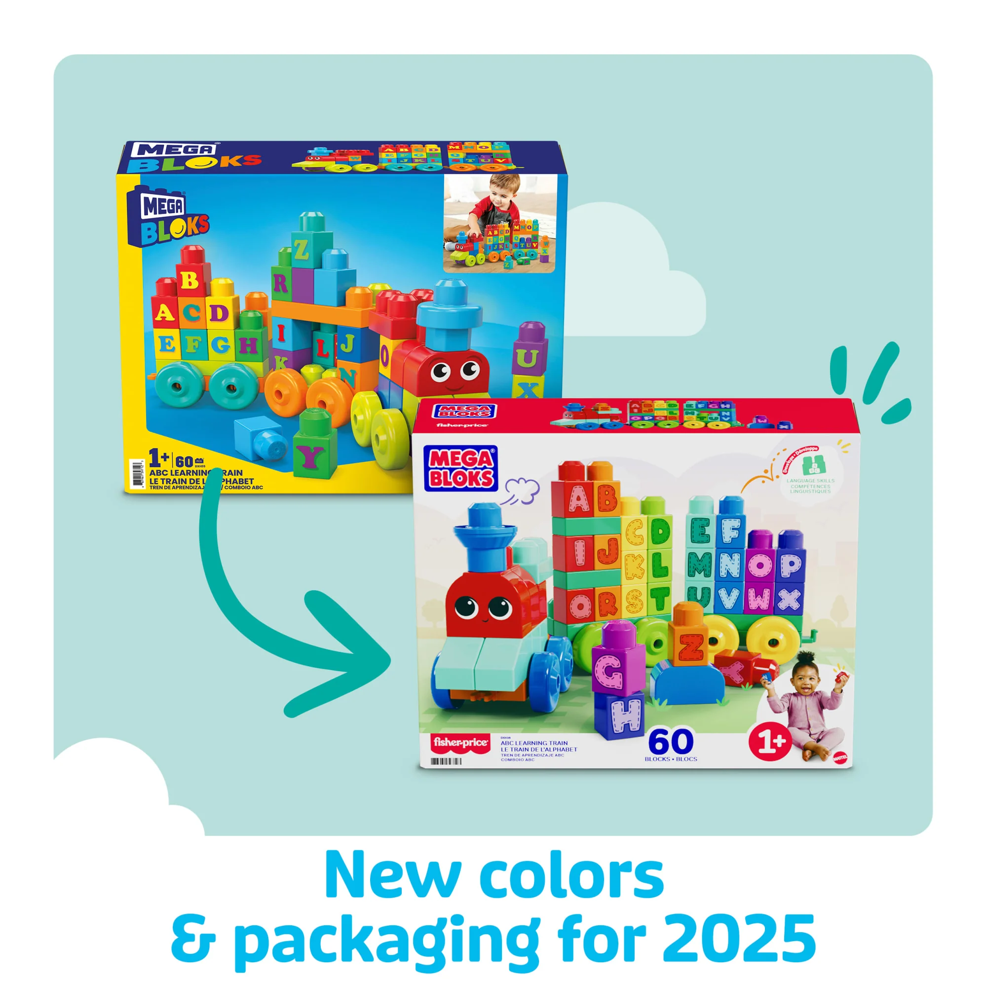 MEGA Bloks ABC Learning Train Fisher Price Building Toy Blocks (60 Pieces) For Toddler - Image 6