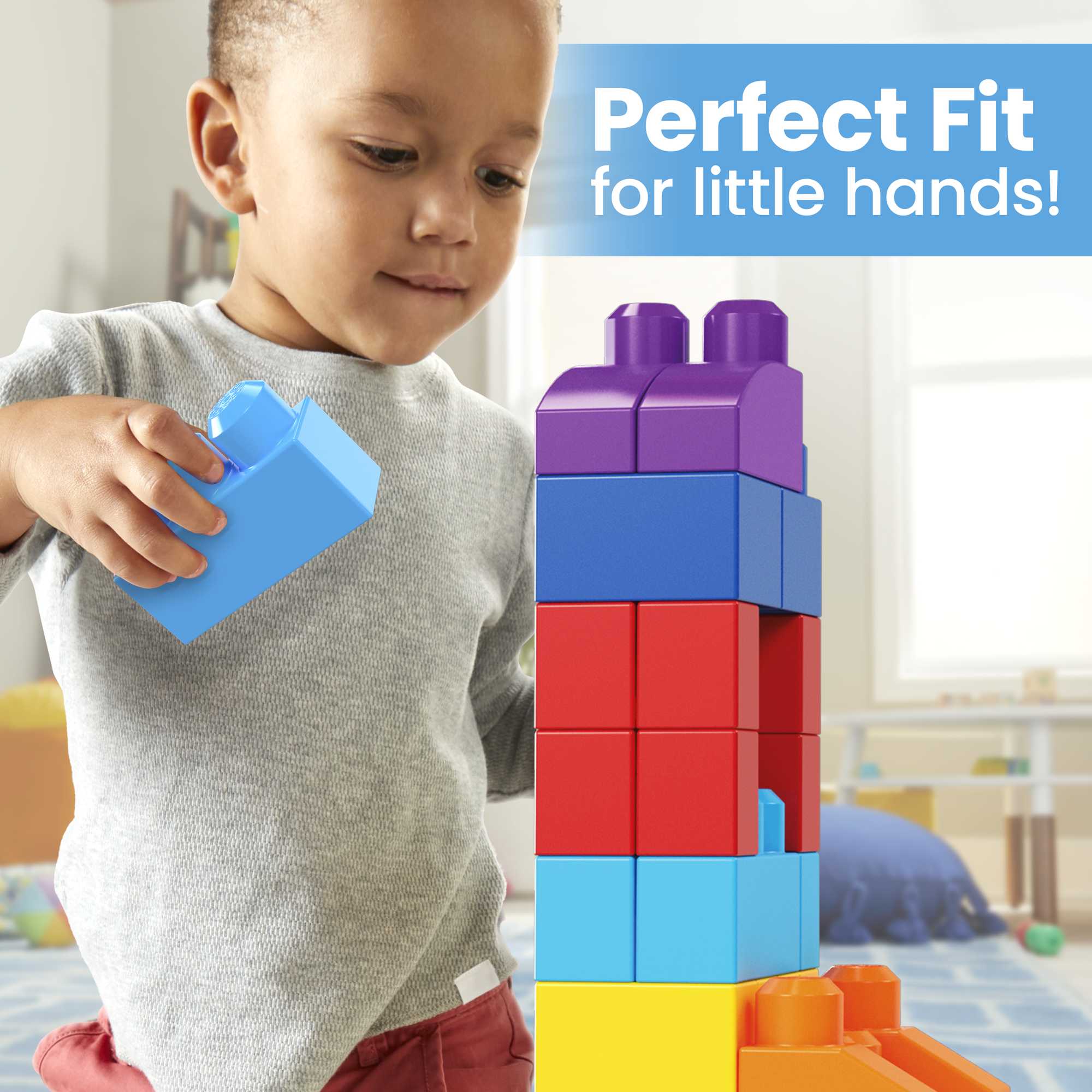 MEGA Bloks Fisher-Price Toy Blocks Blue Big Building Bag With Storage (80 Pieces) For Toddler - Image 4