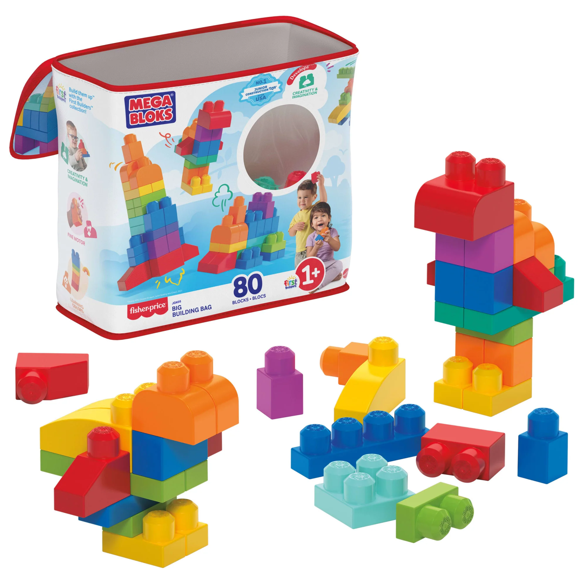 MEGA BLOKS First Builders Big Building Bag Toy Blocks With Storage Bag (80 Pieces) For Toddler