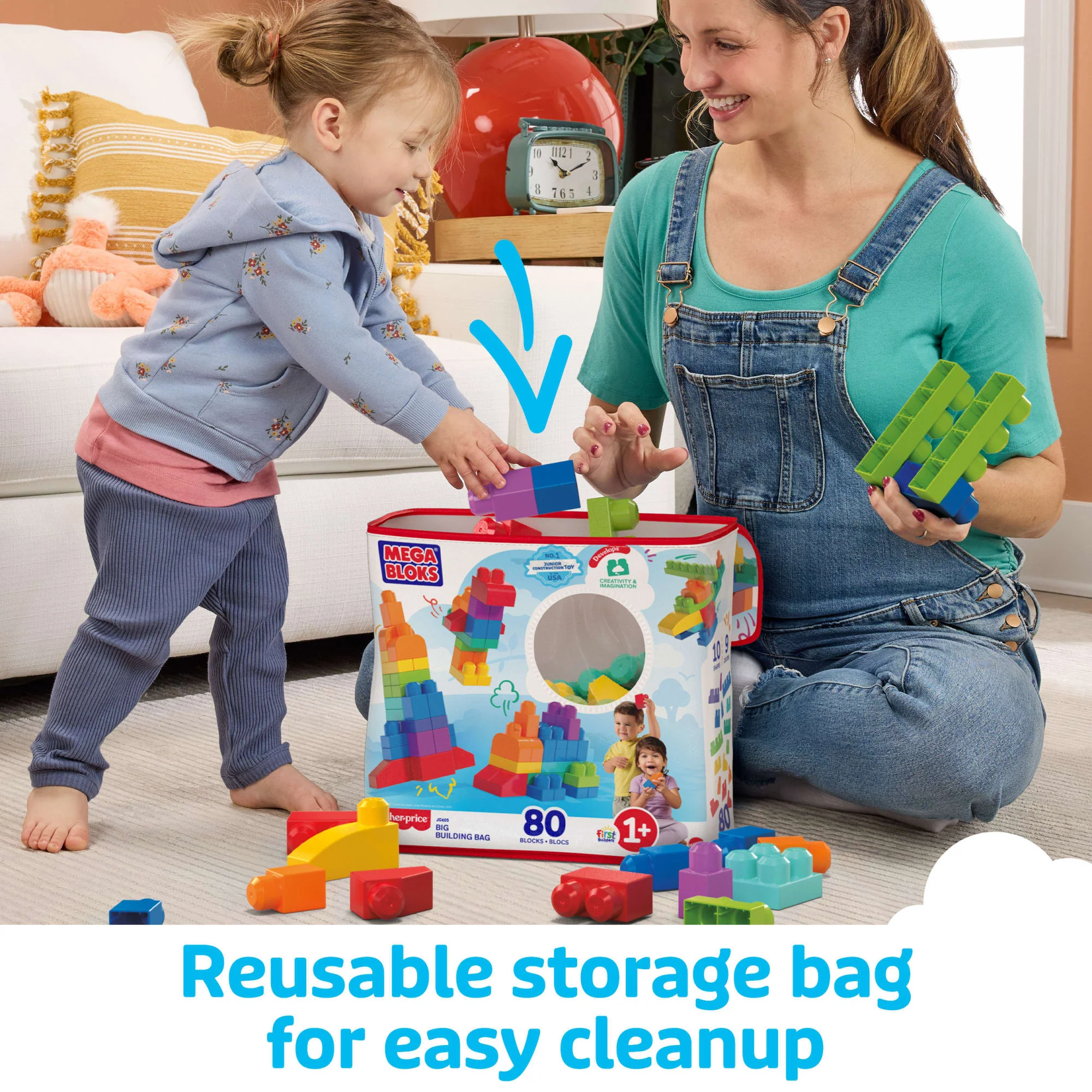 MEGA BLOKS First Builders Big Building Bag Toy Blocks With Storage Bag (80 Pieces) For Toddler - Image 4