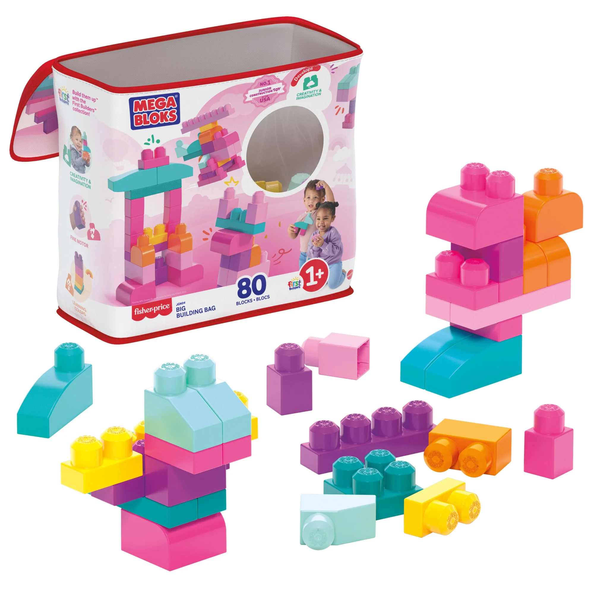 MEGA BLOKS First Builders Big Building Bag Toy Blocks With Storage Bag (80 Pieces) For Toddler
