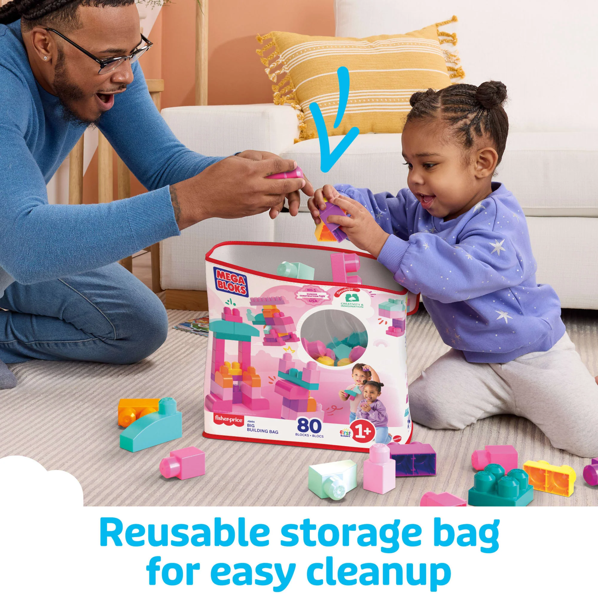 MEGA BLOKS First Builders Big Building Bag Toy Blocks With Storage Bag (80 Pieces) For Toddler - Image 4