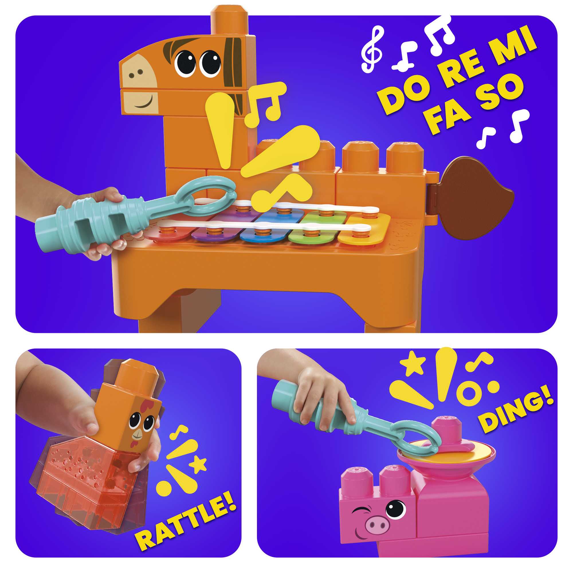 MEGA Bloks Fisher Price Musical Farm Band Sensory Block Toy (45 Pieces) For Toddler - Image 3