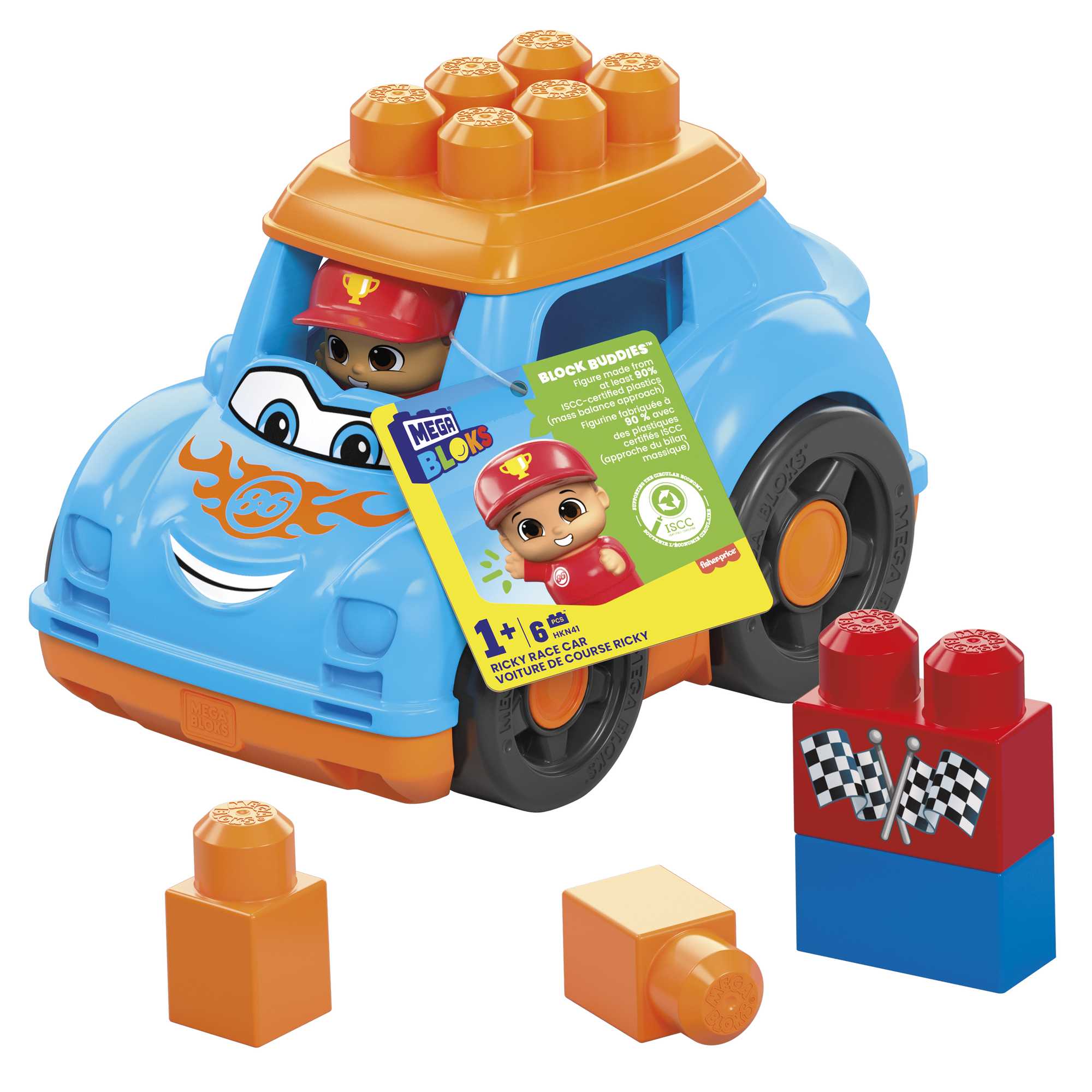 MEGA Bloks Ricky Race Car Building Toy Car, Blocks For Toddlers 1-3 (6 Pcs)