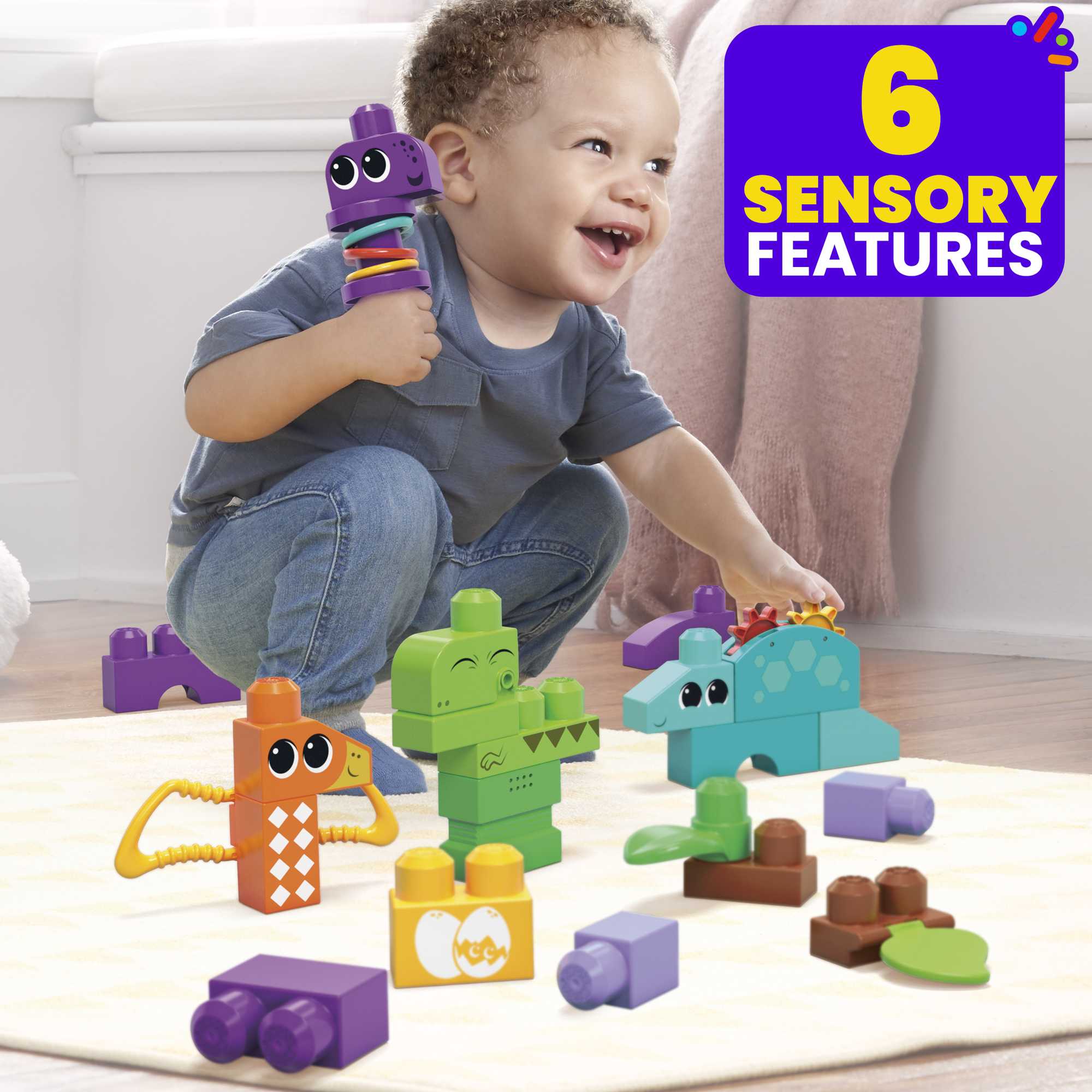 MEGA Bloks Squeak 'n Chomp Dinos Sensory Building Toys For Toddlers 1-3 (24 Pcs) - Image 2