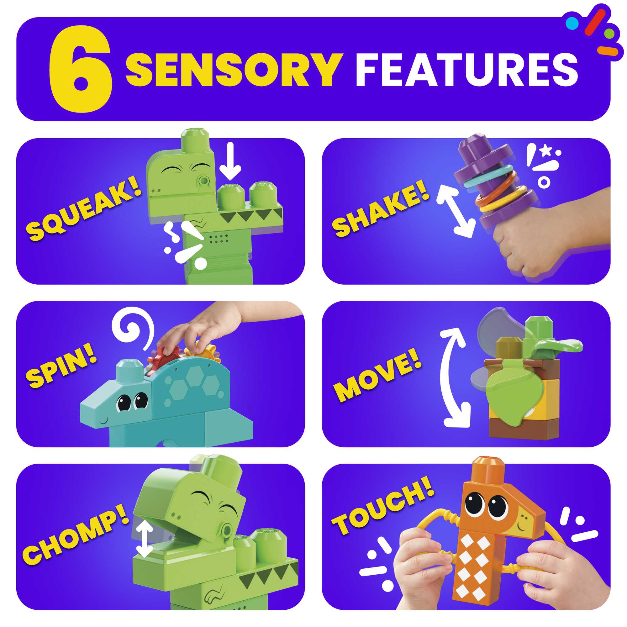 MEGA Bloks Squeak 'n Chomp Dinos Sensory Building Toys For Toddlers 1-3 (24 Pcs) - Image 3