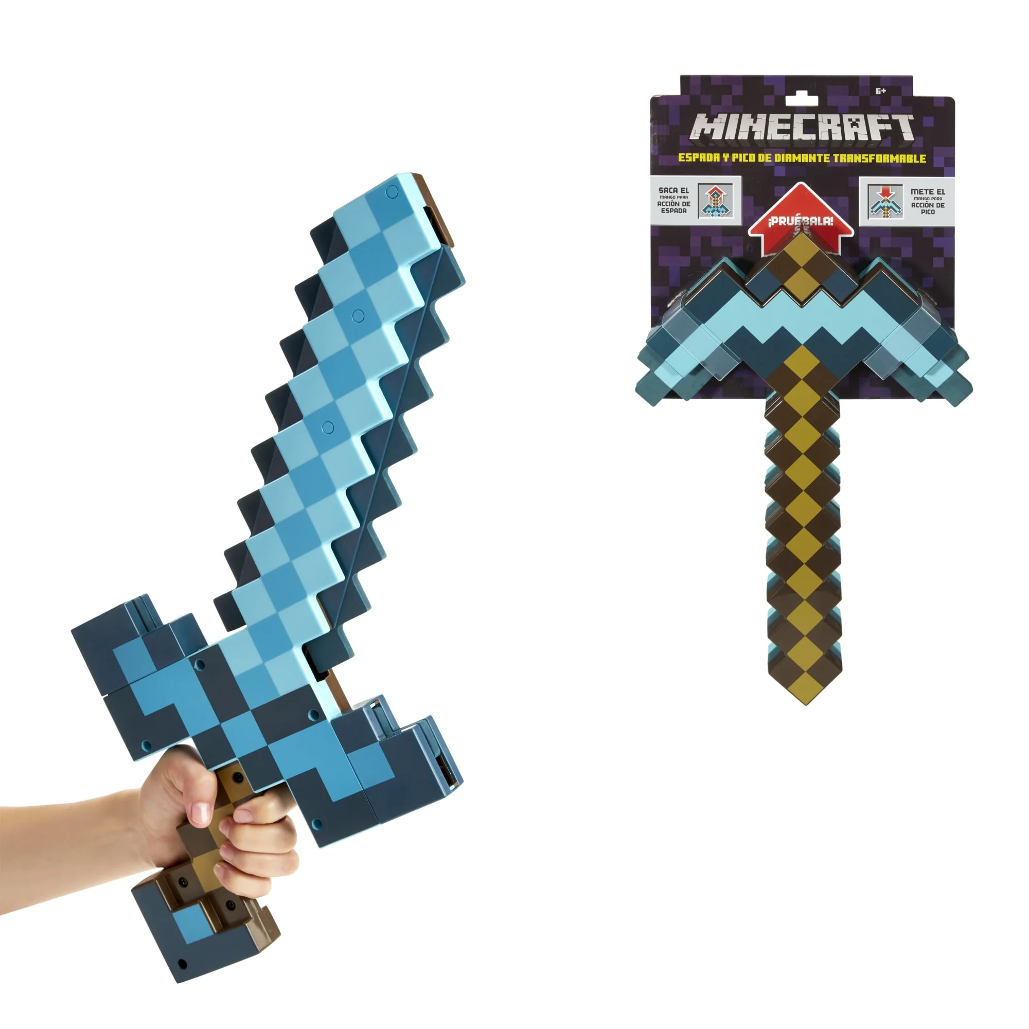 Minecraft Transforming Diamond Sword & Pick-Axe Kid-Sized 2-in-1 Toy For Role-Play & Costumes
