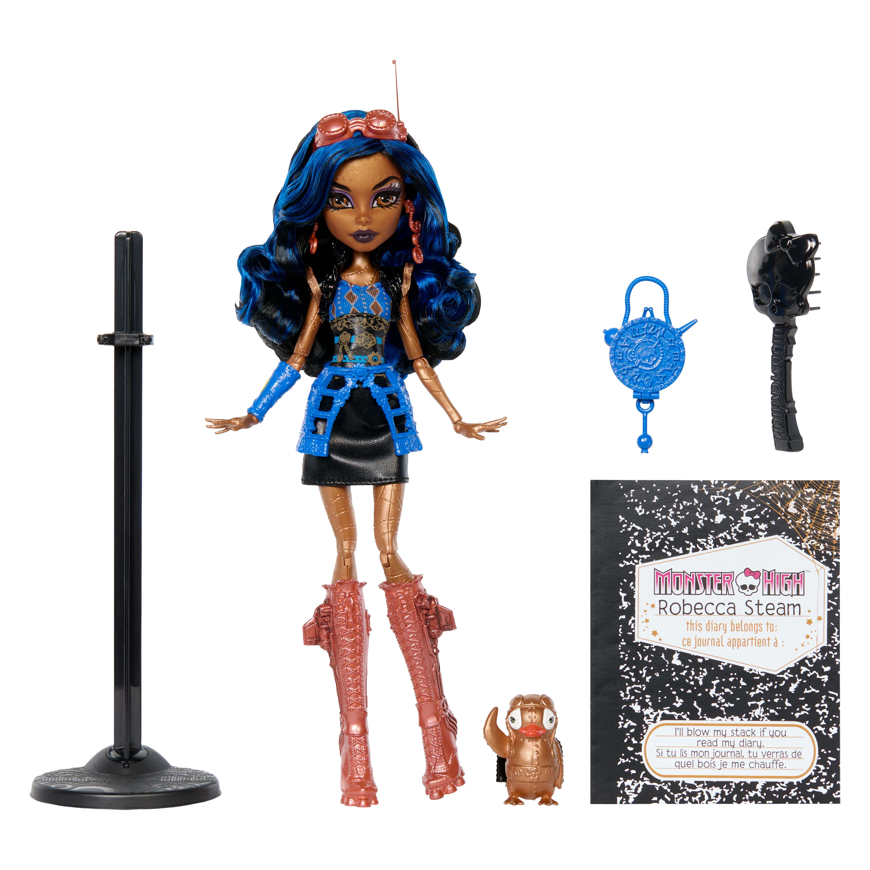 Monster High Boo-Riginal Creeproduction Robecca Steam Doll With Diary, Doll Stand And Pet - Image 5