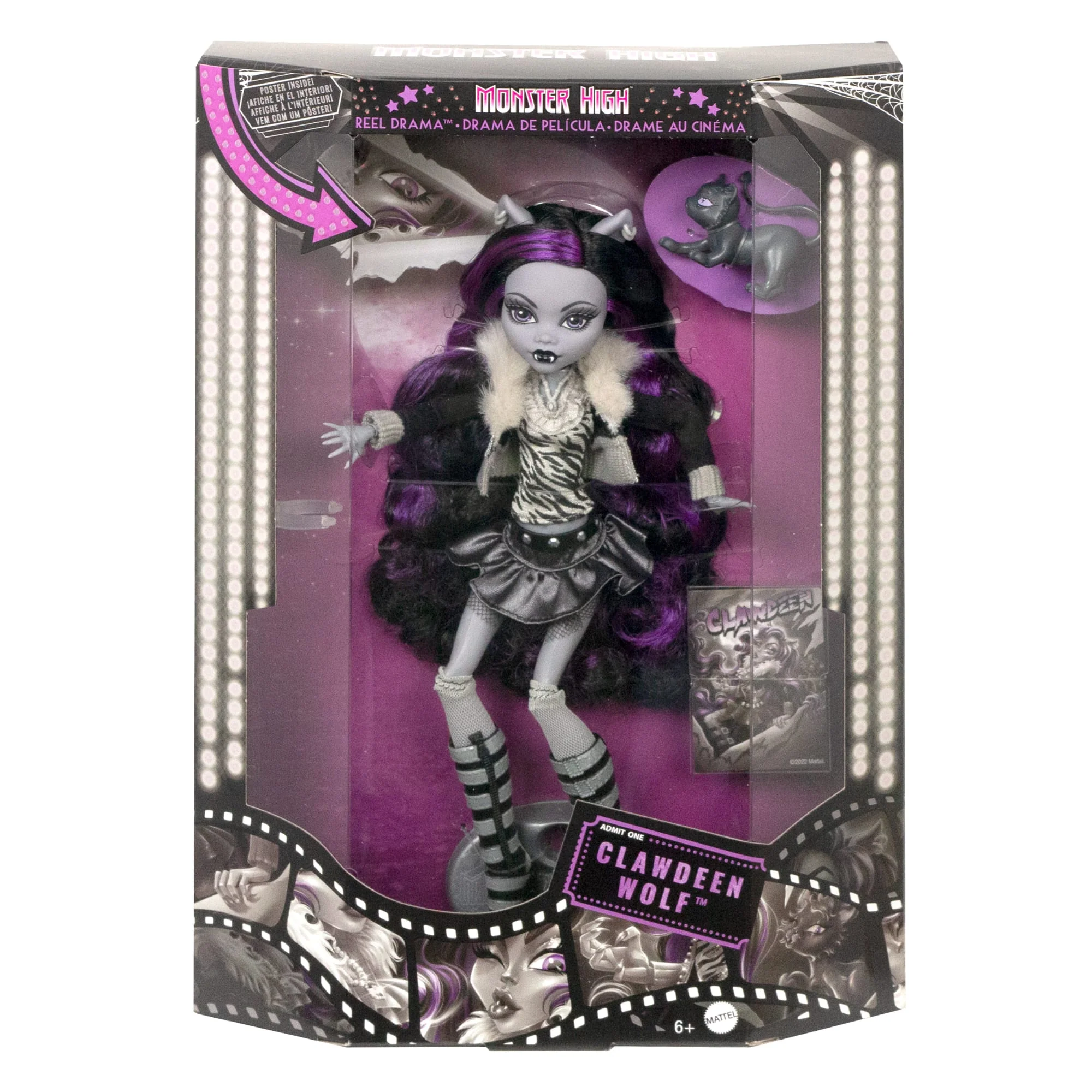 Monster High Reel Drama Clawdeen Wolf Collector Doll in Black And White, Reproduction With Poster - Image 6
