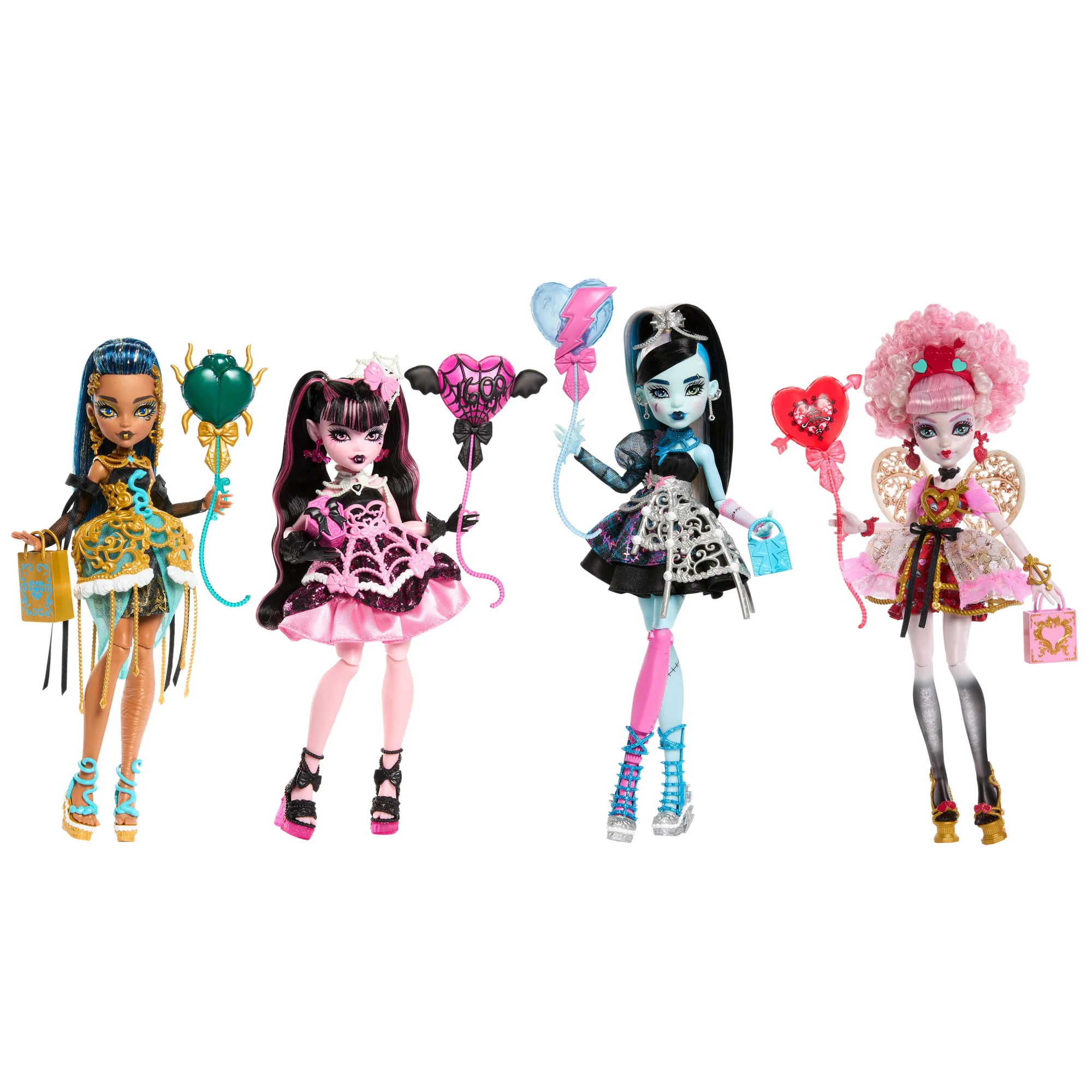 Monster High Scary Sweet Birthday Dolls in Party Dresses With Accessories Like Balloons & Gifts