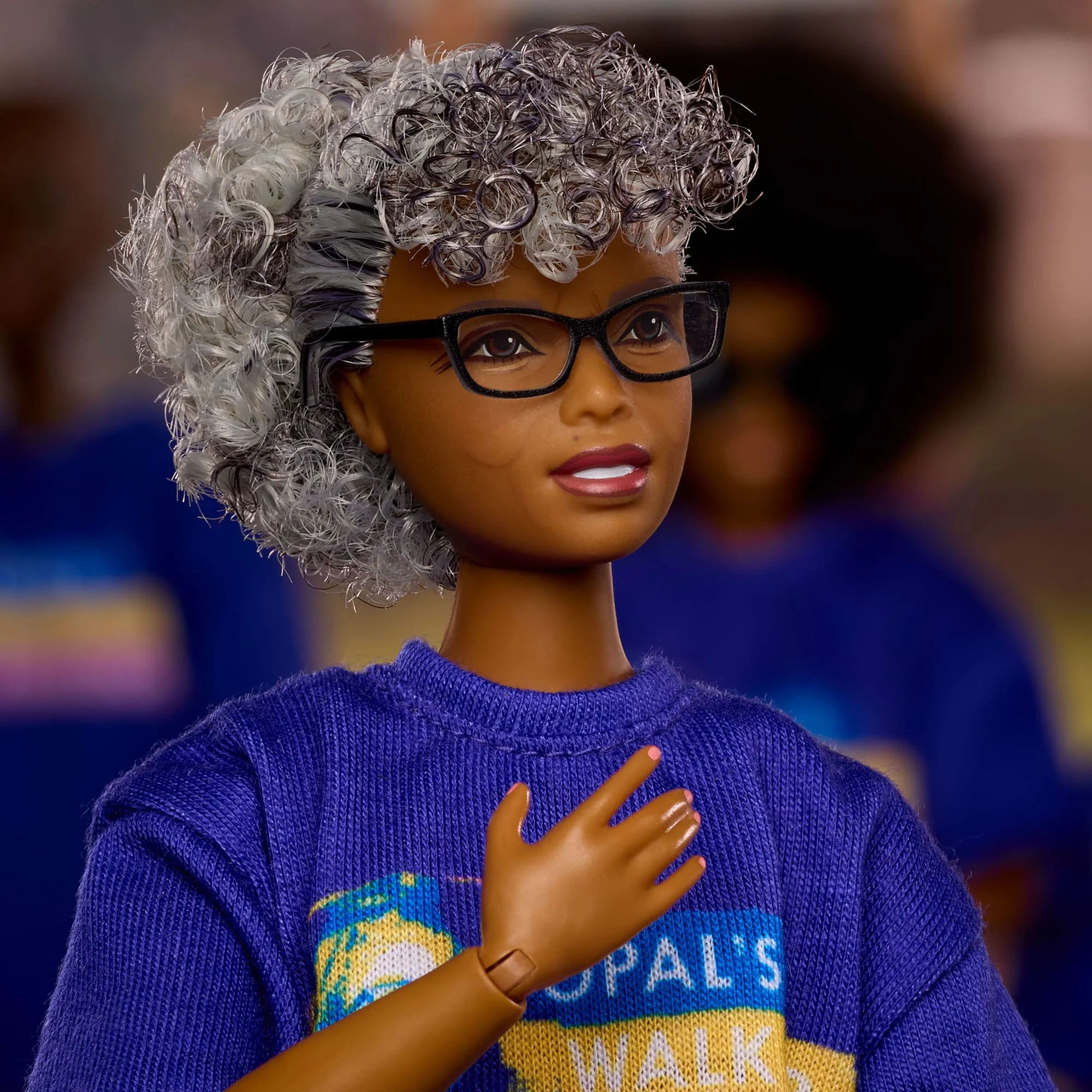 Barbie Inspiring Women Opal Lee Collectible Doll in Blue “Opal's Walk For Freedom” T-Shirt - Image 3