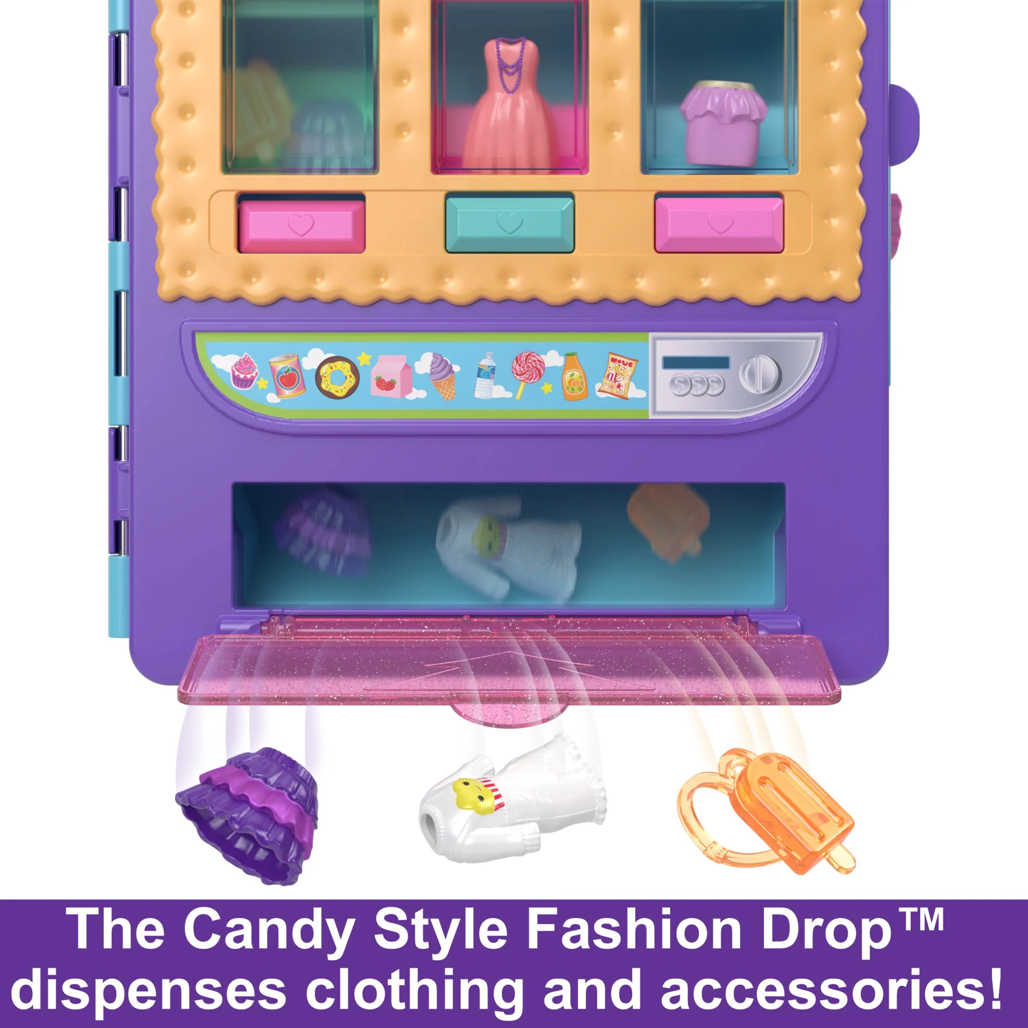 Polly Pocket Candy Style Fashion Drop Playset With 2 Dolls (3-inch), Vending Machine, 35+ Accessories - Image 3