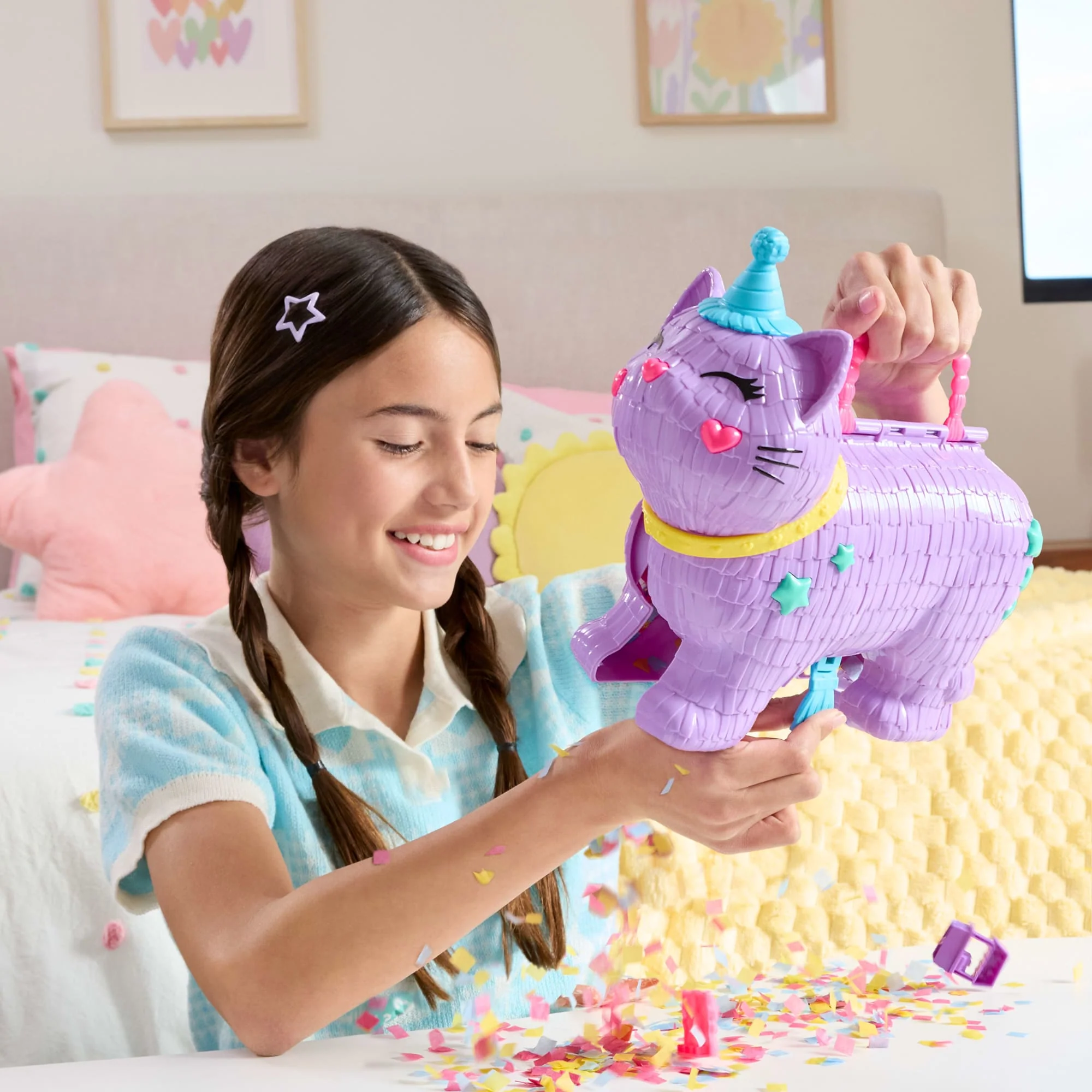 Polly Pocket Celebration Kitty Playset With 2 Micro Dolls, 23 Surprise Accessories including Pets, Birthday Party With Ferris Wheel Ride - Image 2