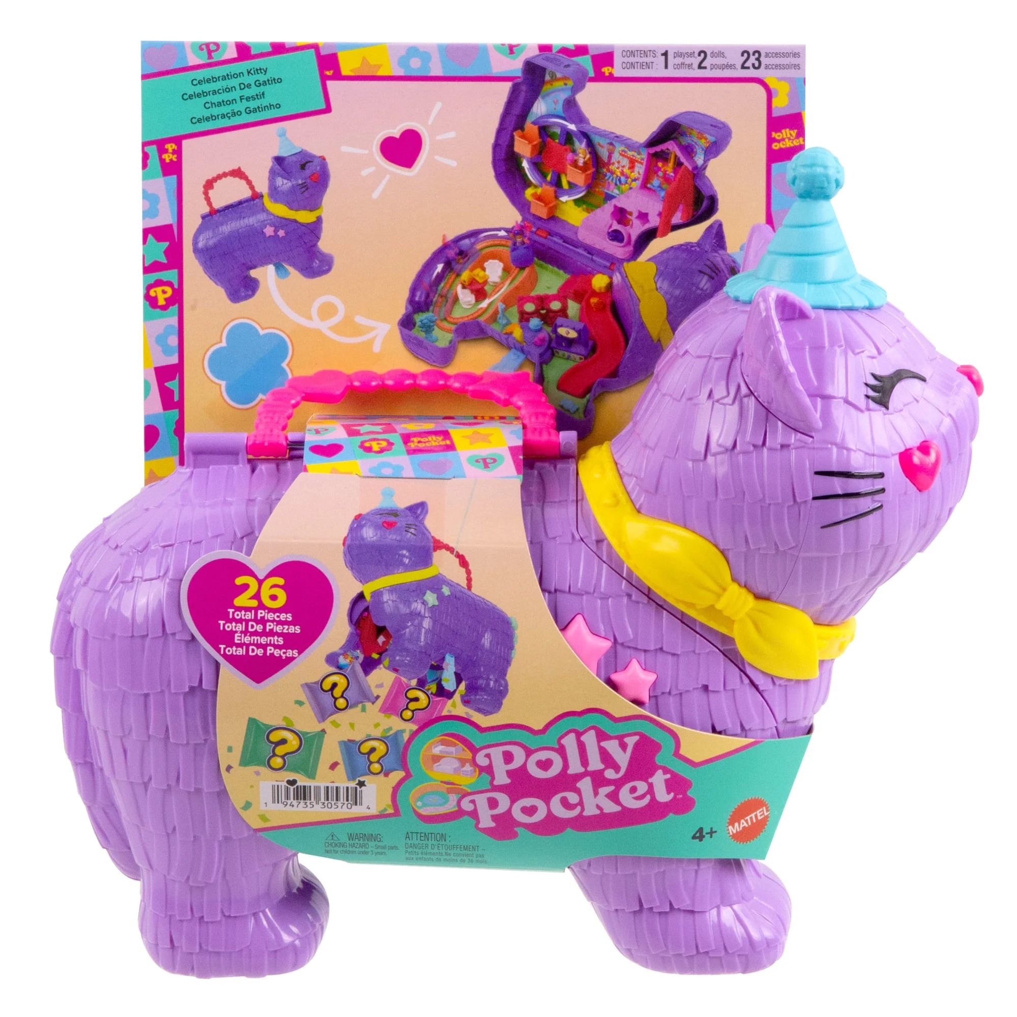Polly Pocket Celebration Kitty Playset With 2 Micro Dolls, 23 Surprise Accessories including Pets, Birthday Party With Ferris Wheel Ride - Image 6
